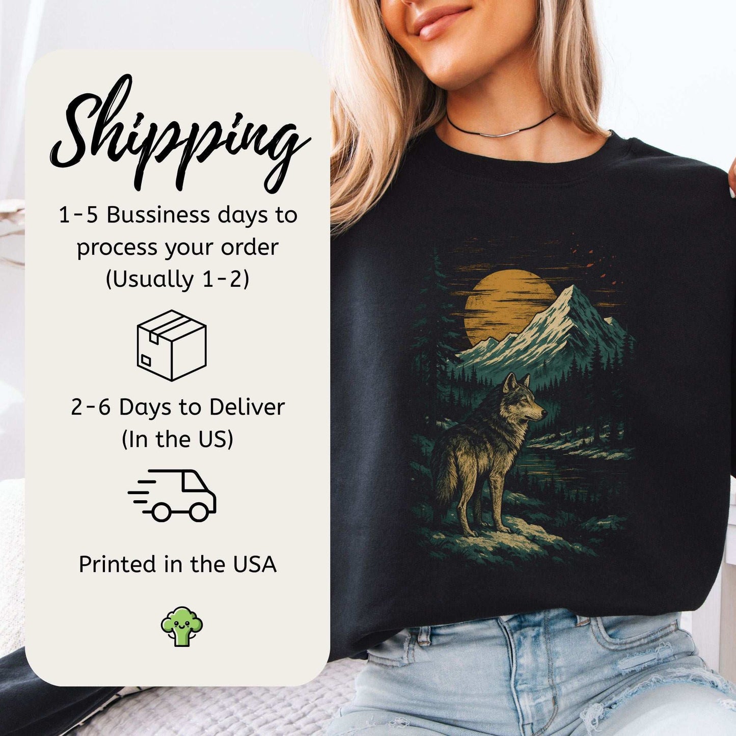 Spirit Wolf at Sunset Sweatshirt – Japanese Style Mountain Landscape