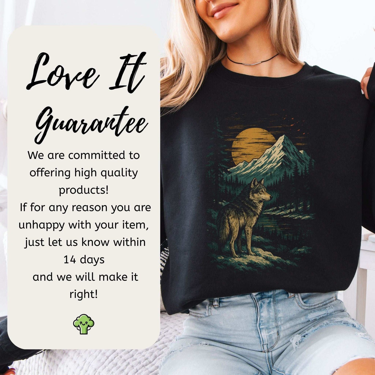 Spirit Wolf at Sunset Sweatshirt – Japanese Style Mountain Landscape