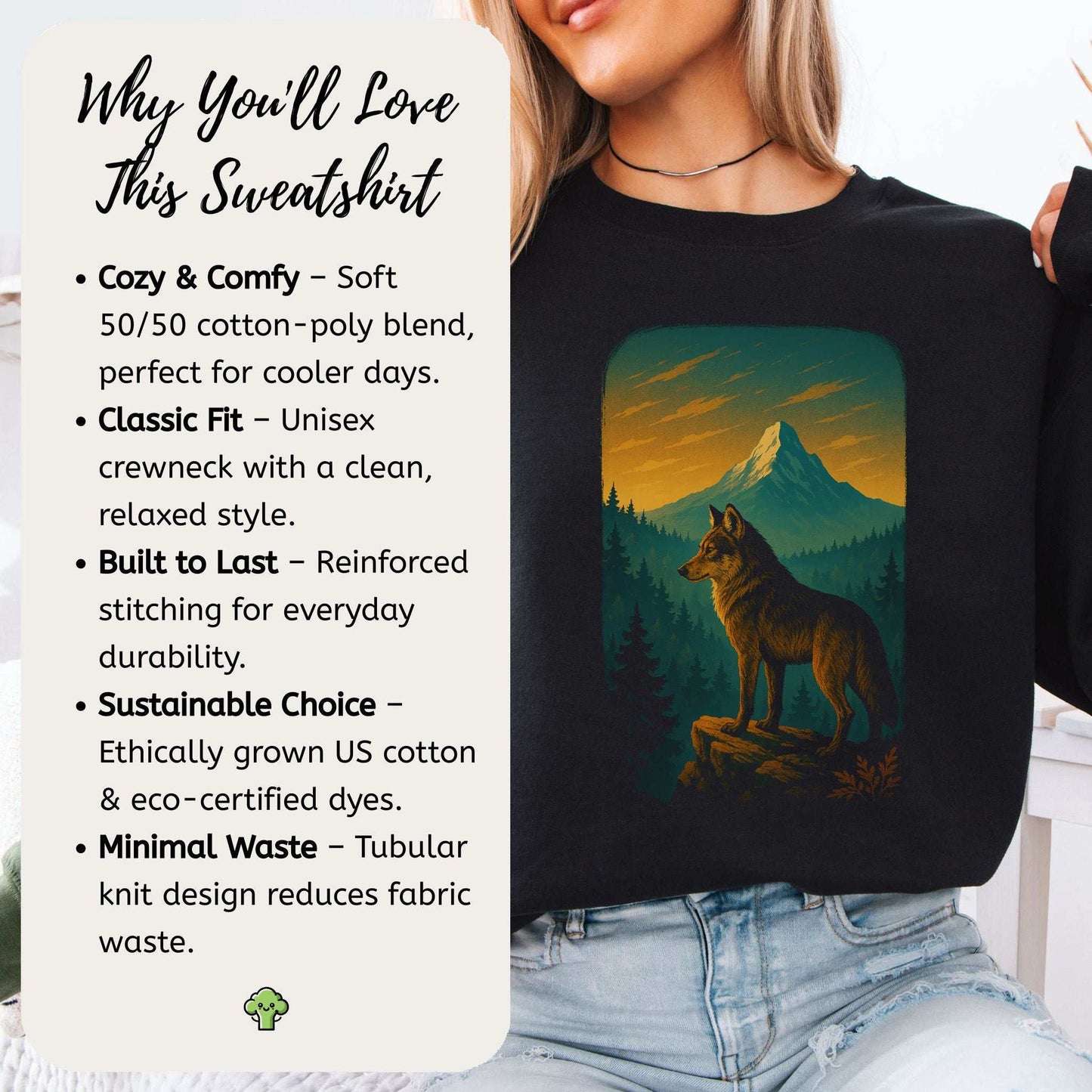 Wolf on Cliff Sweatshirt – Majestic Forest & Mountain Spirit Animal
