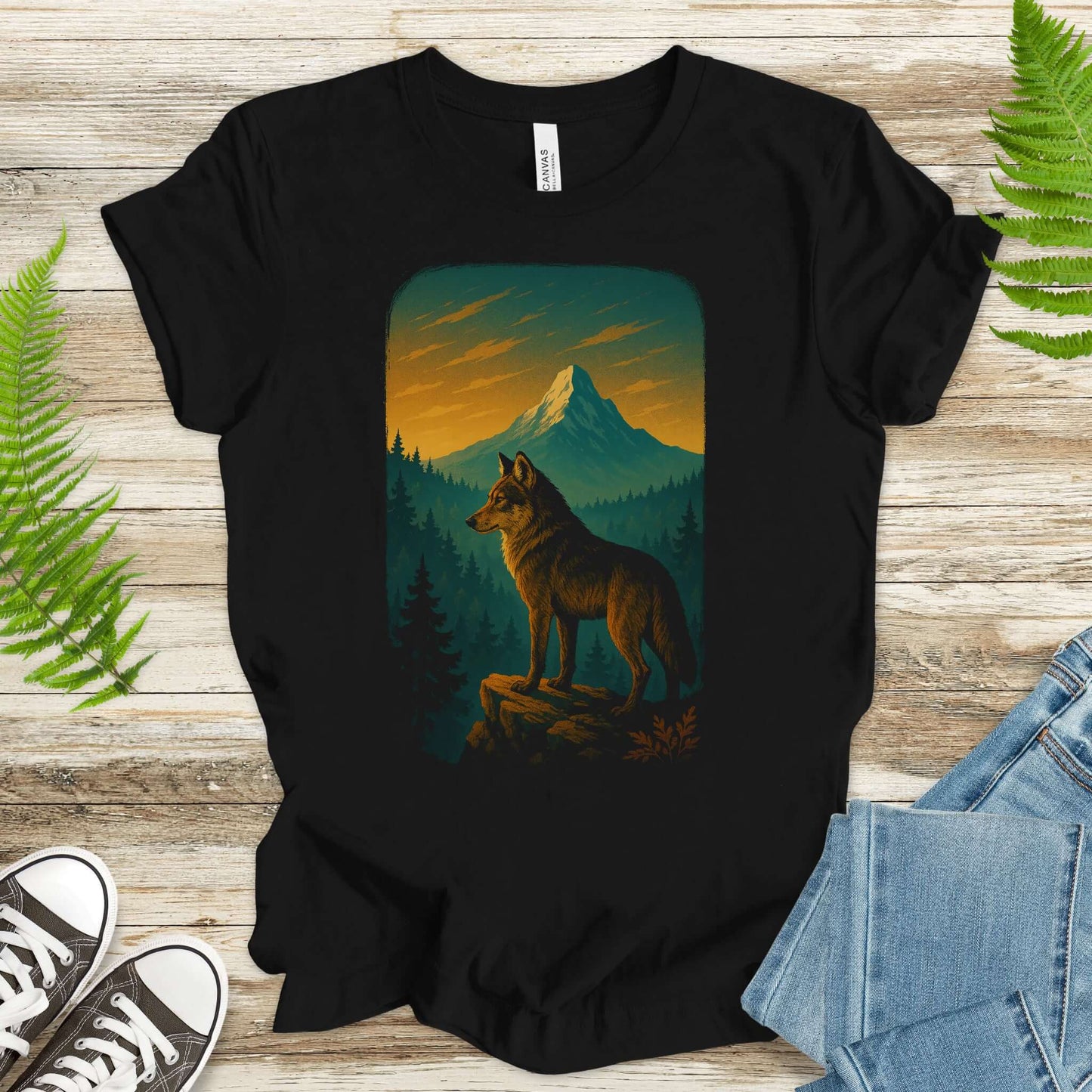 Wolf on Cliff T-Shirt – Majestic Forest & Mountain Wildlife Tee