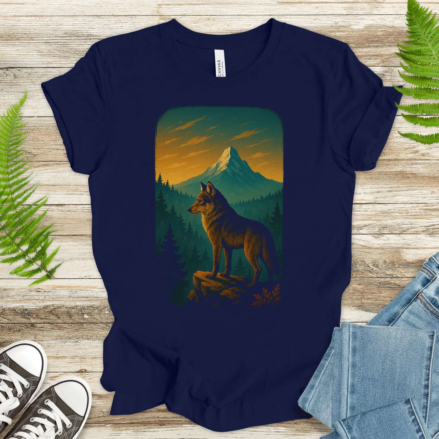 Wolf on Cliff T-Shirt – Majestic Forest & Mountain Wildlife Tee