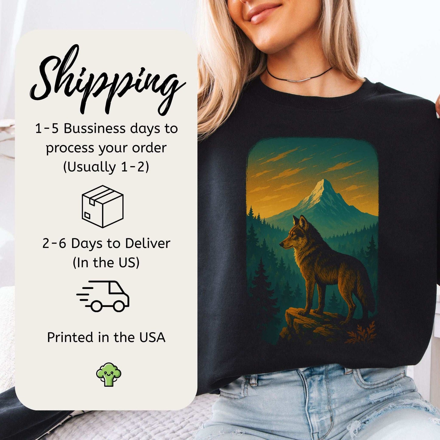 Wolf on Cliff Sweatshirt – Majestic Forest & Mountain Spirit Animal