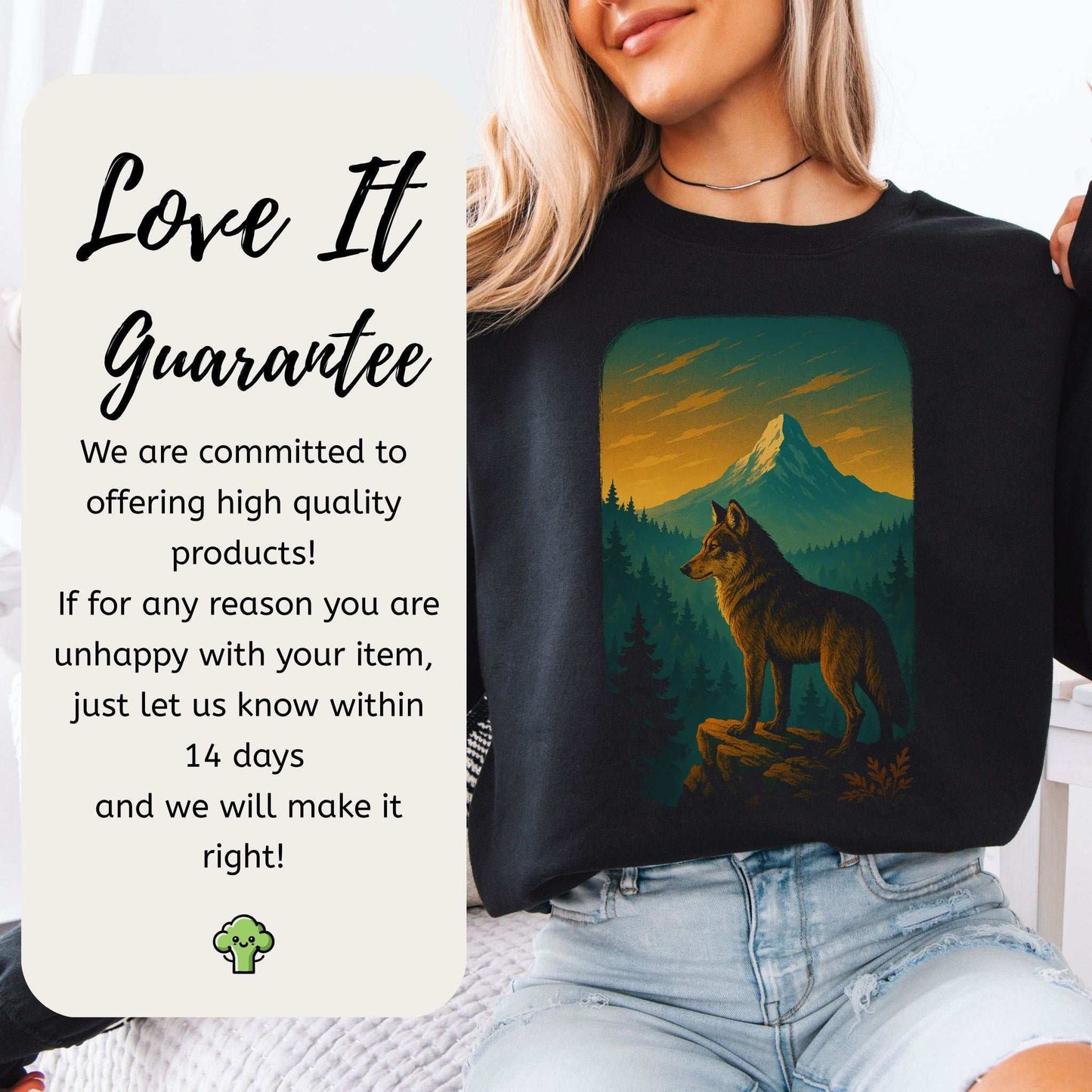 Wolf on Cliff Sweatshirt – Majestic Forest & Mountain Spirit Animal