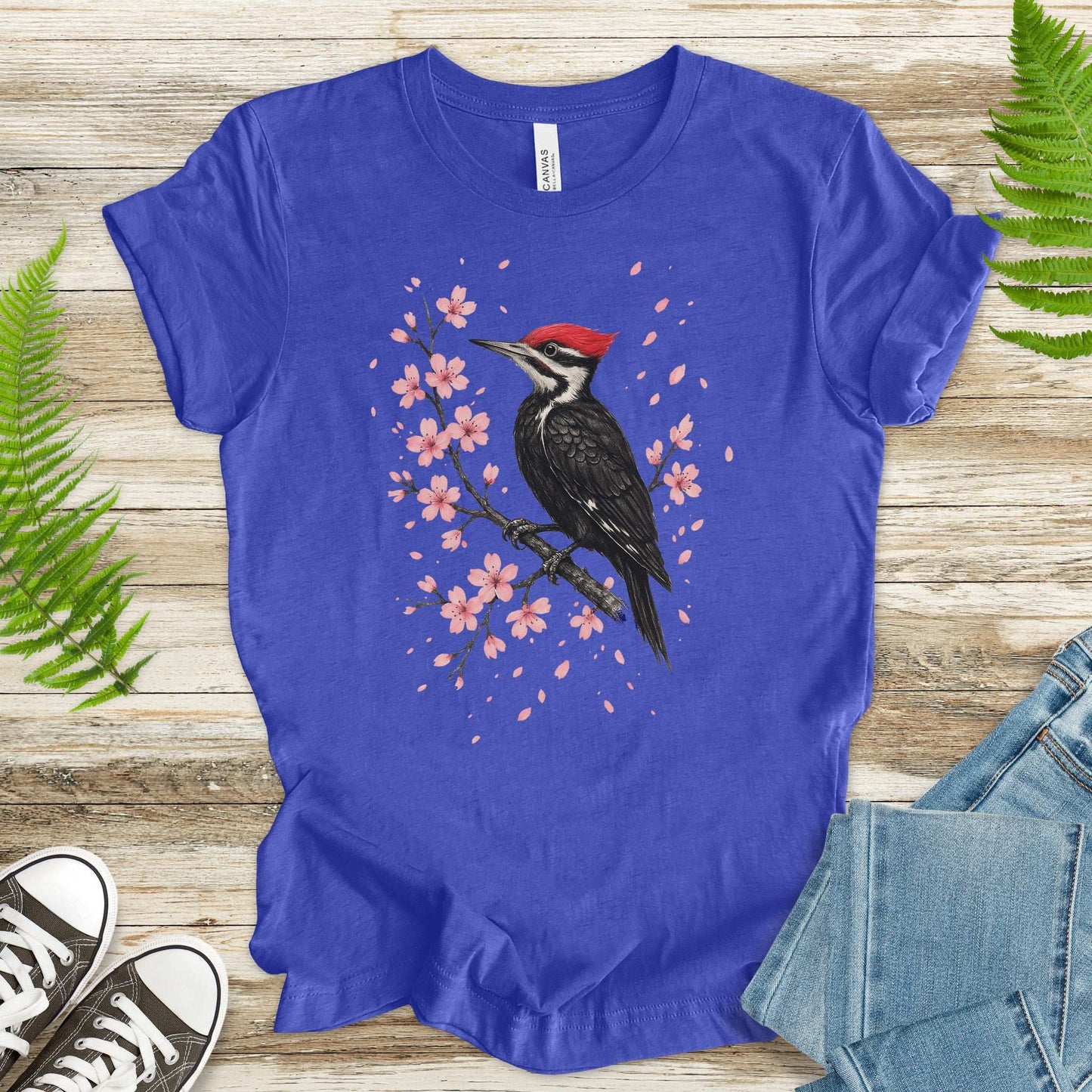 Woodpecker & Cherry Blossom T-Shirt – Spring Bird Lover Tee