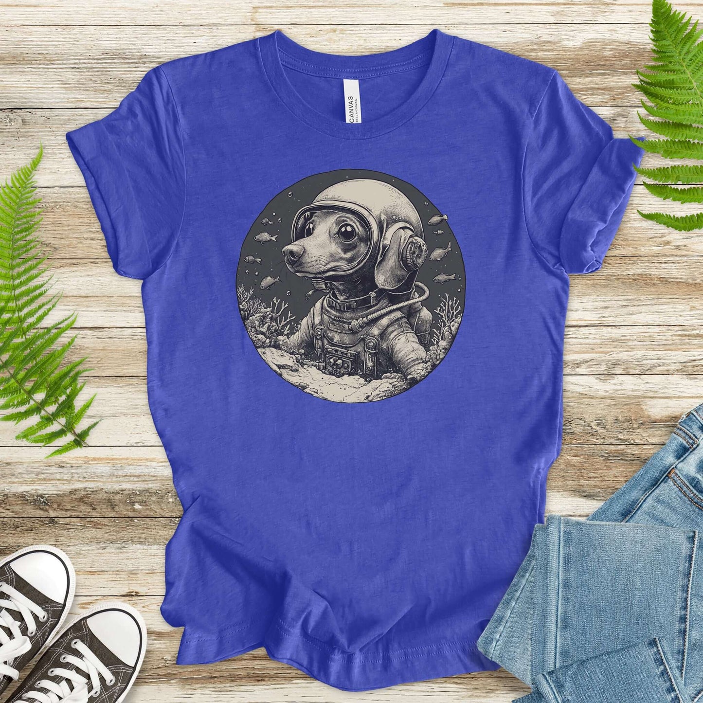 Retro Diving Dog Coral Reef T-Shirt