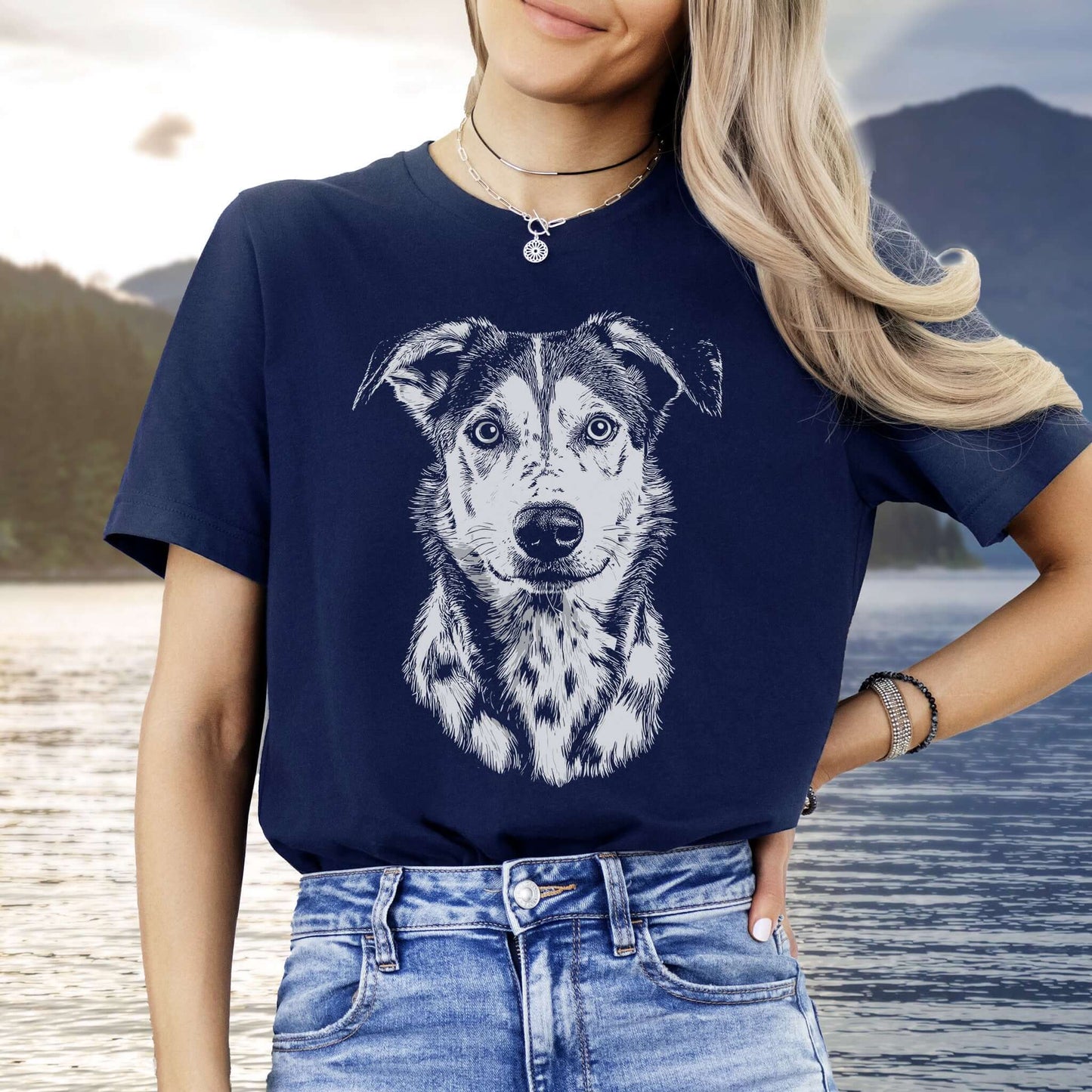 Realistic Husky Dog Lover T-Shirt – Vintage Style Pet Portrait Tee