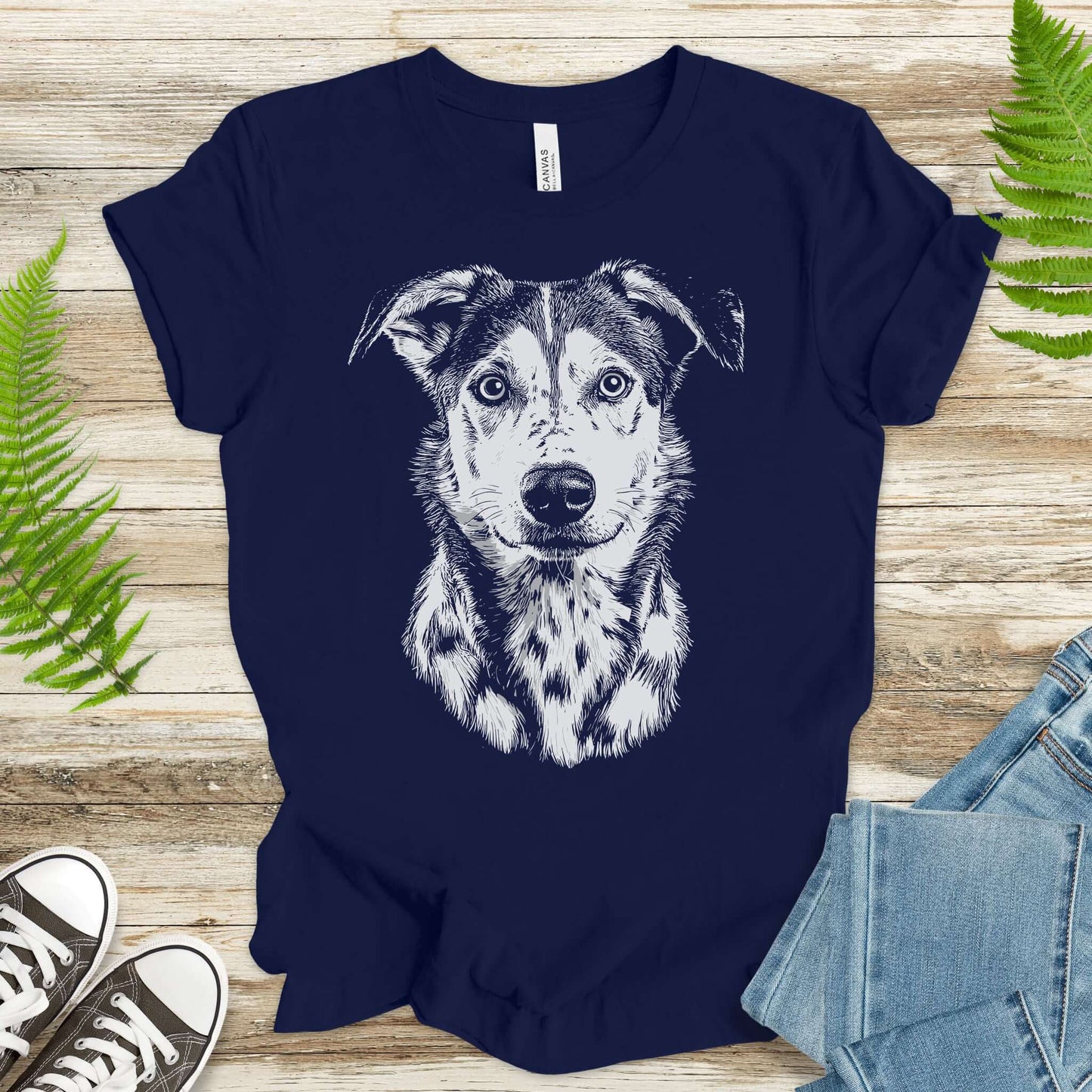 Realistic Husky Dog Lover T-Shirt – Vintage Style Pet Portrait Tee