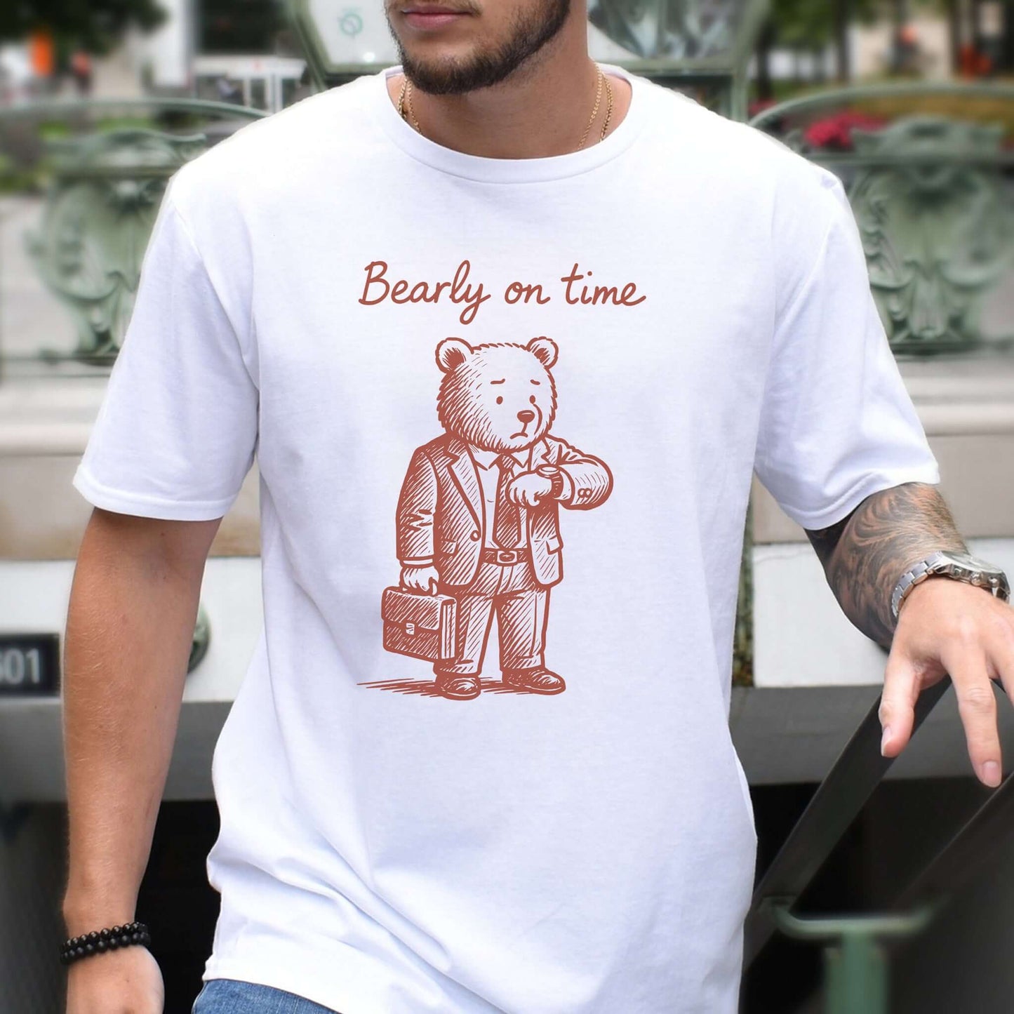 Bearly On Time Business Bear T-Shirt