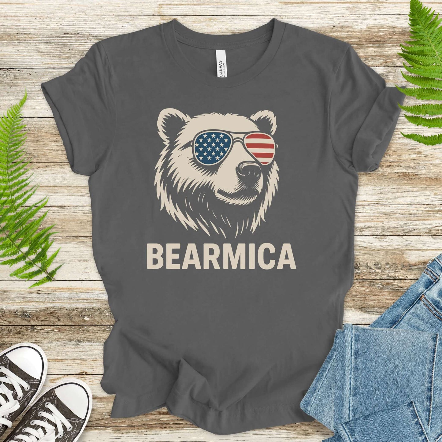 BEARMICA 4th of July T-Shirt – Funny Patriotic Bear Tee with USA Flag