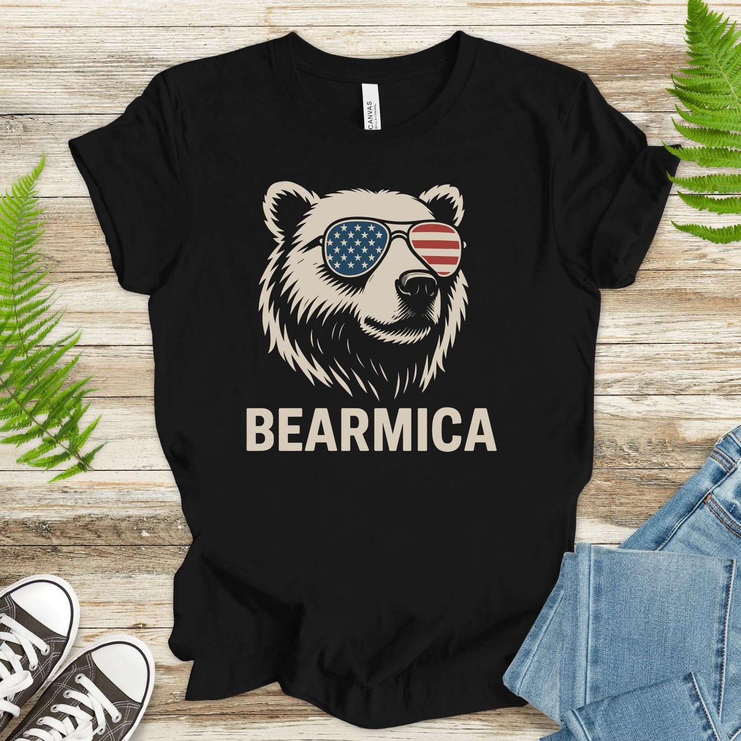 BEARMICA 4th of July T-Shirt – Funny Patriotic Bear Tee with USA Flag