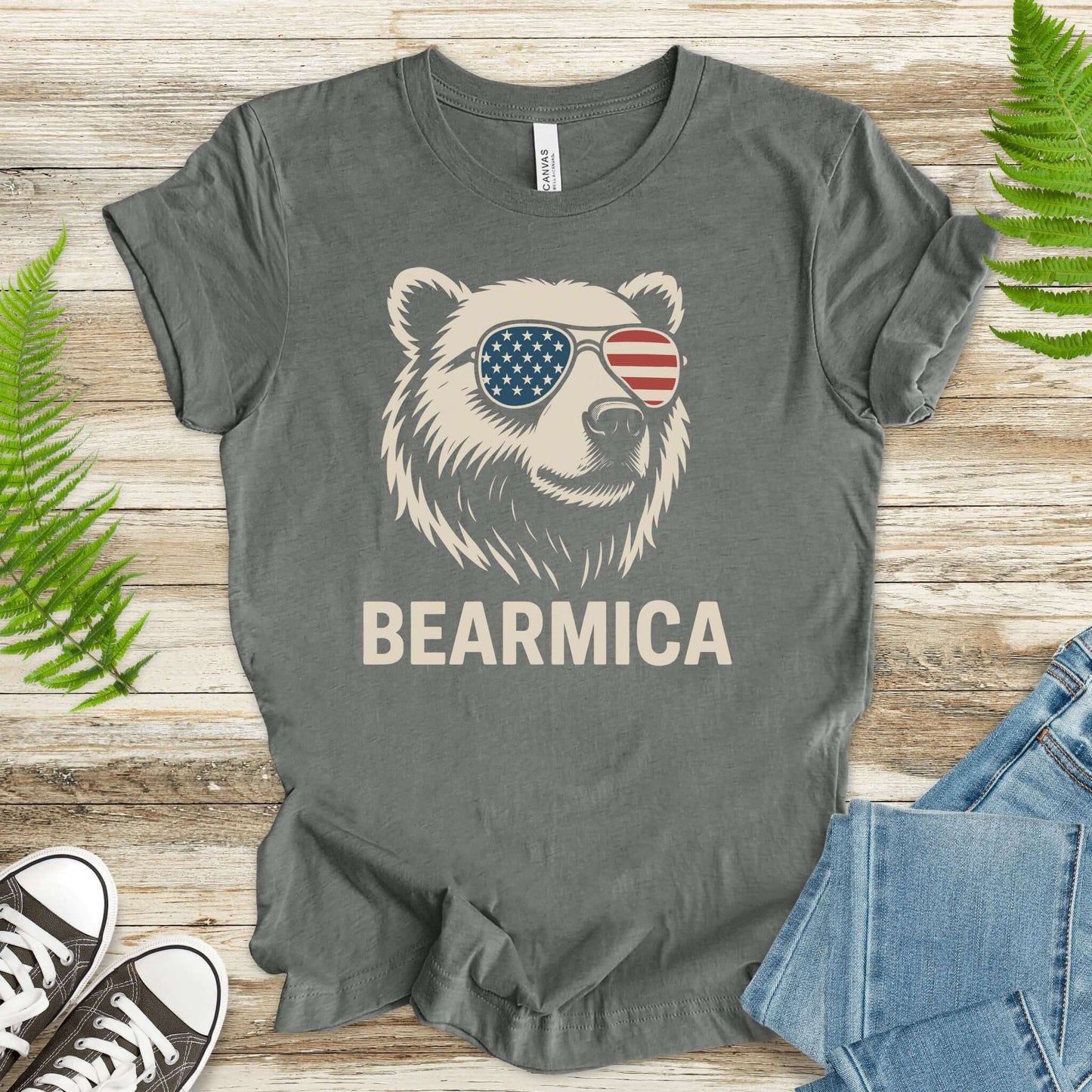 BEARMICA 4th of July T-Shirt – Funny Patriotic Bear Tee with USA Flag