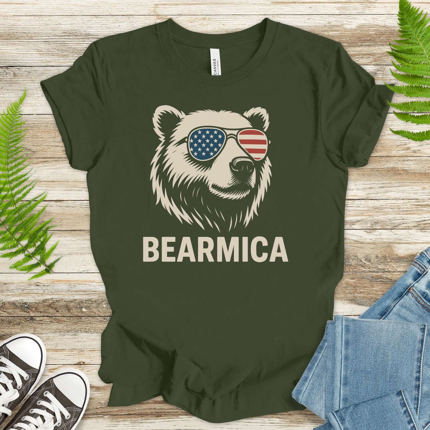 BEARMICA 4th of July T-Shirt – Funny Patriotic Bear Tee with USA Flag