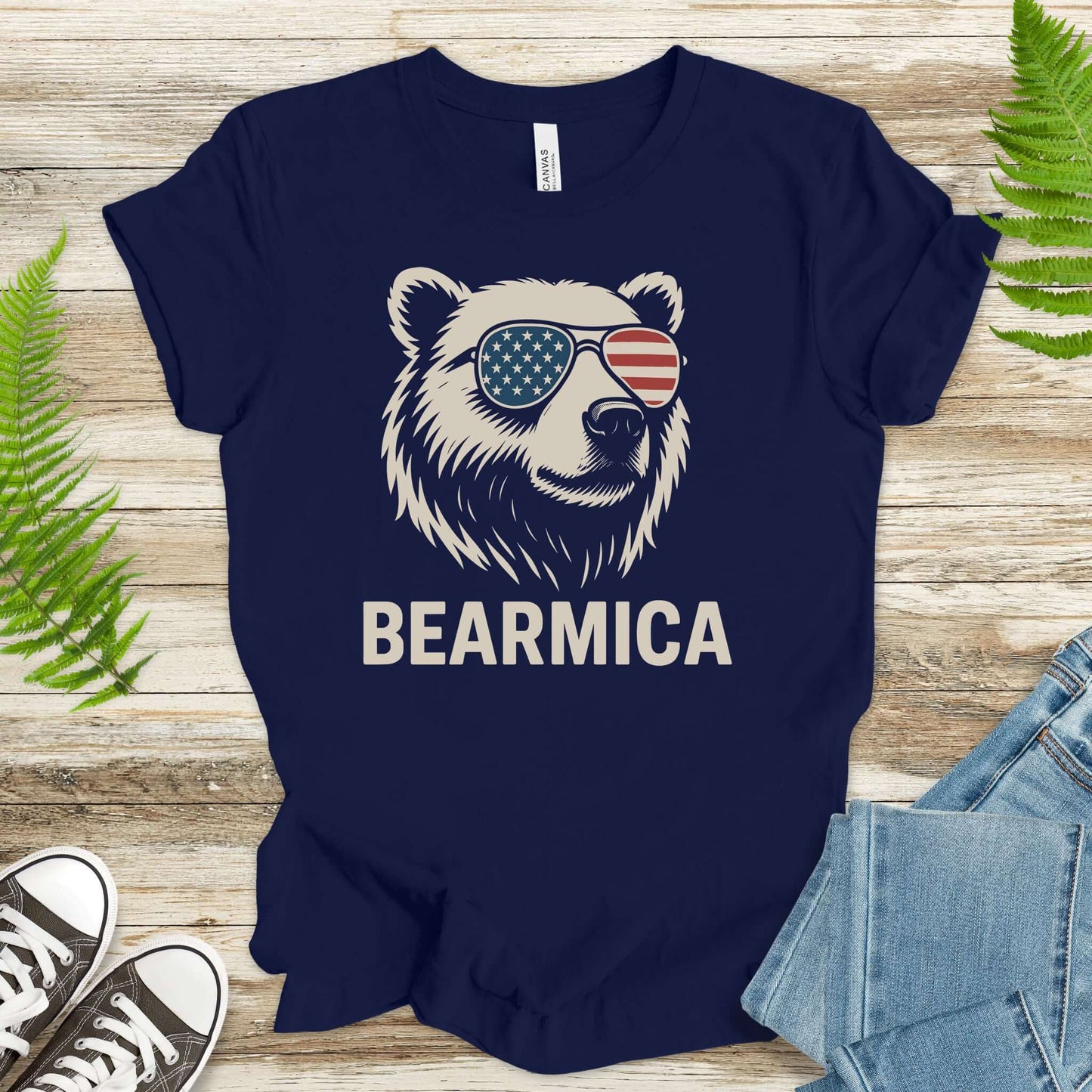 BEARMICA 4th of July T-Shirt – Funny Patriotic Bear Tee with USA Flag