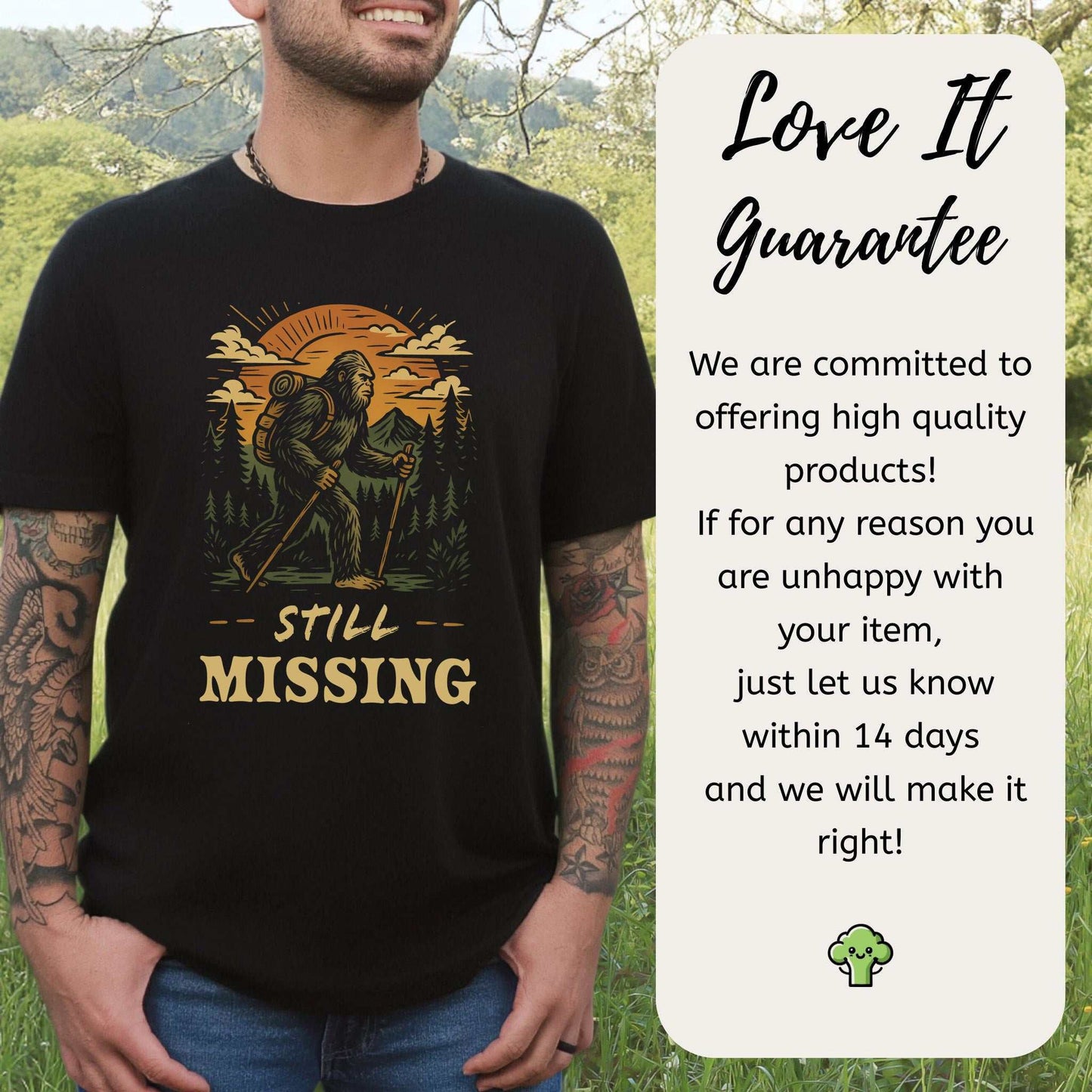 Still Missing Bigfoot T-Shirt – Funny Cryptid Hiking Tee