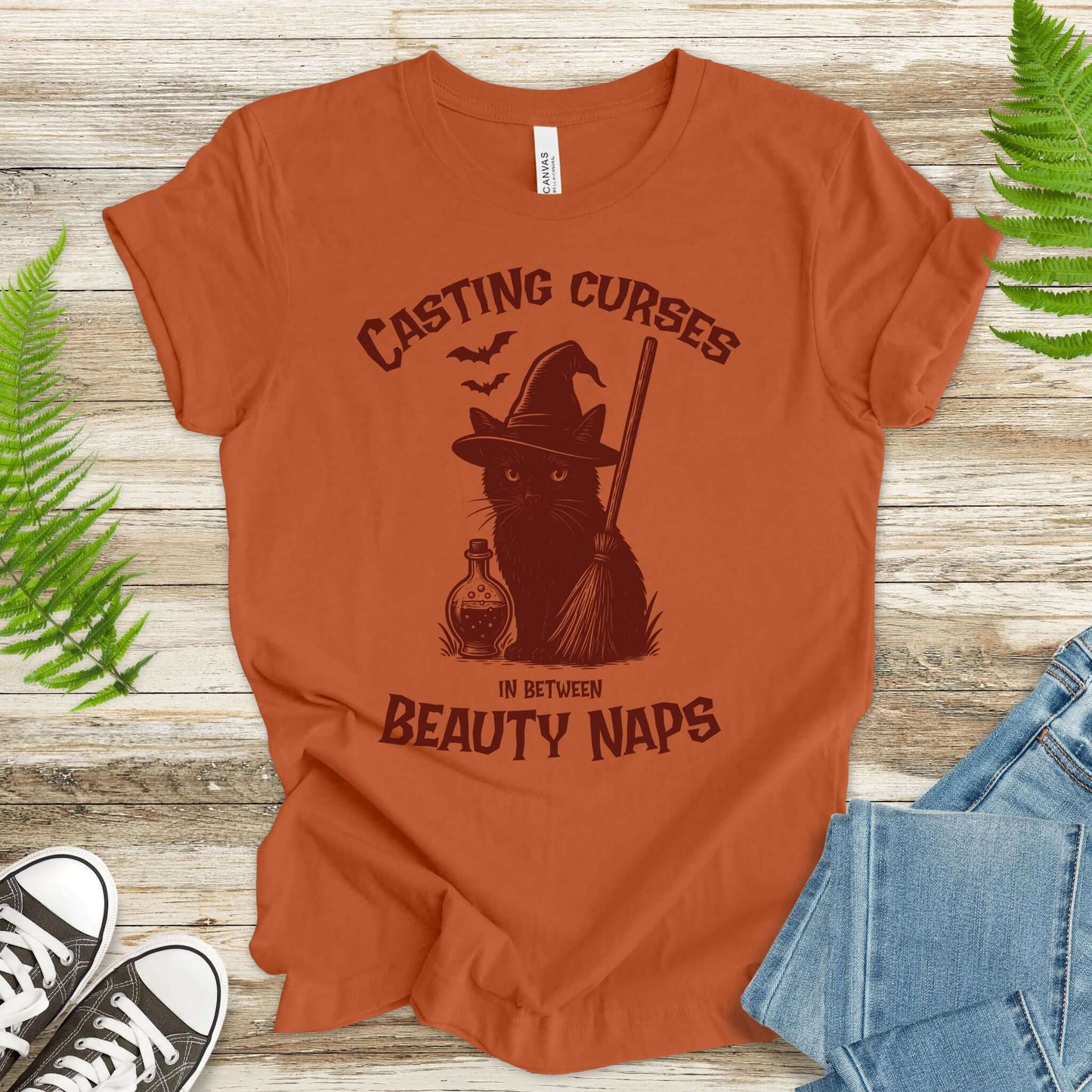 Black Cat Witch Halloween T-Shirt – Funny Spooky Gift for Cat Mamas