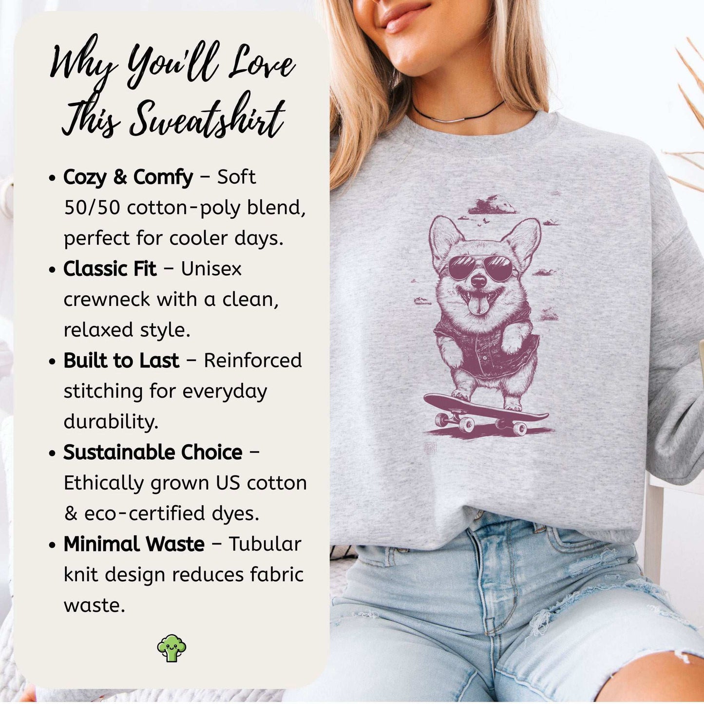 Speedy Skater Corgi Sweatshirt – Funny Cool Dog on Wheels