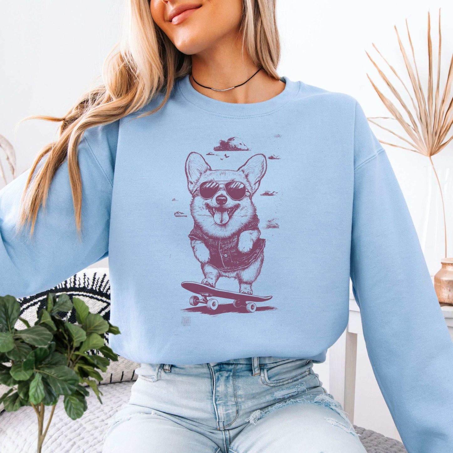 Speedy Skater Corgi Sweatshirt – Funny Cool Dog on Wheels