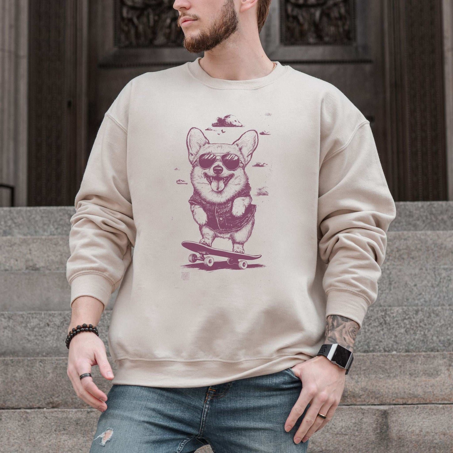 Speedy Skater Corgi Sweatshirt – Funny Cool Dog on Wheels
