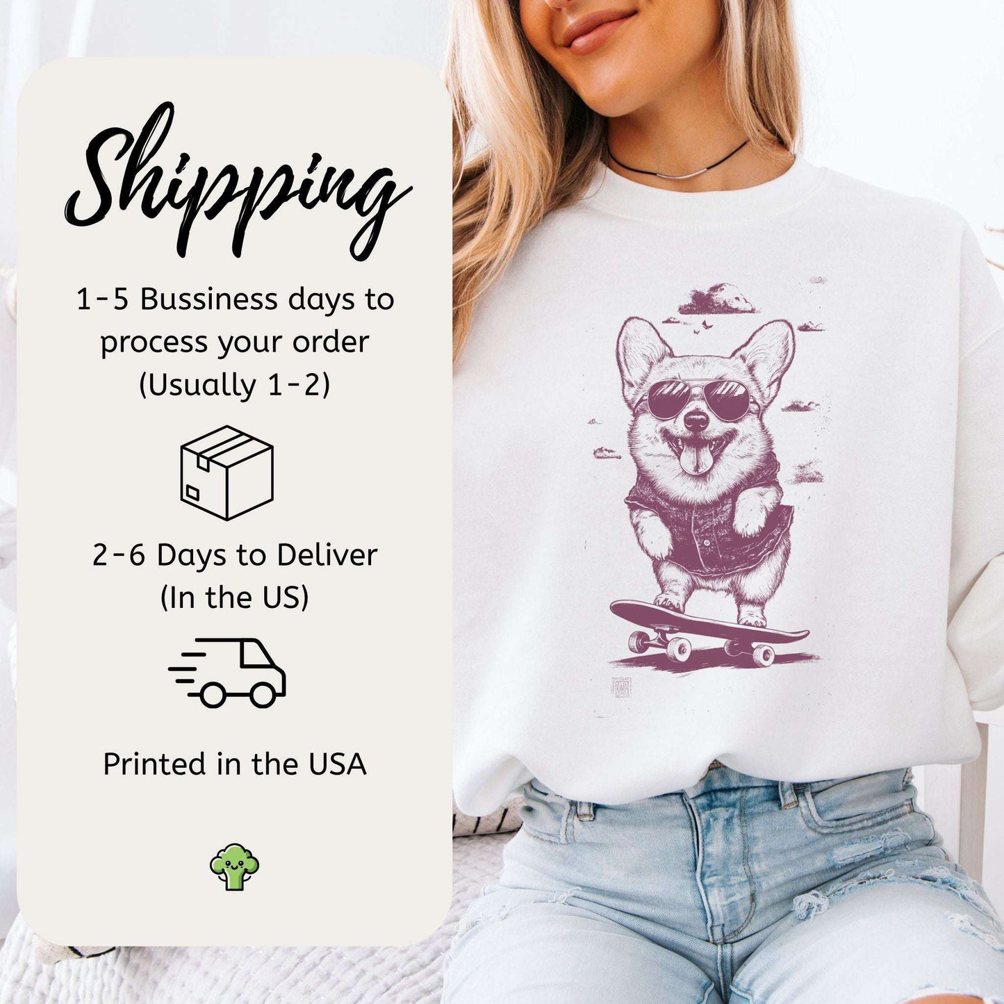 Speedy Skater Corgi Sweatshirt – Funny Cool Dog on Wheels