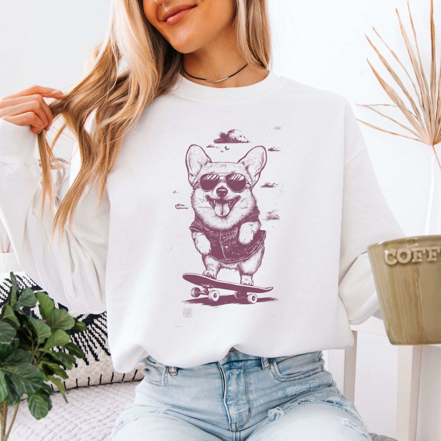 Speedy Skater Corgi Sweatshirt – Funny Cool Dog on Wheels