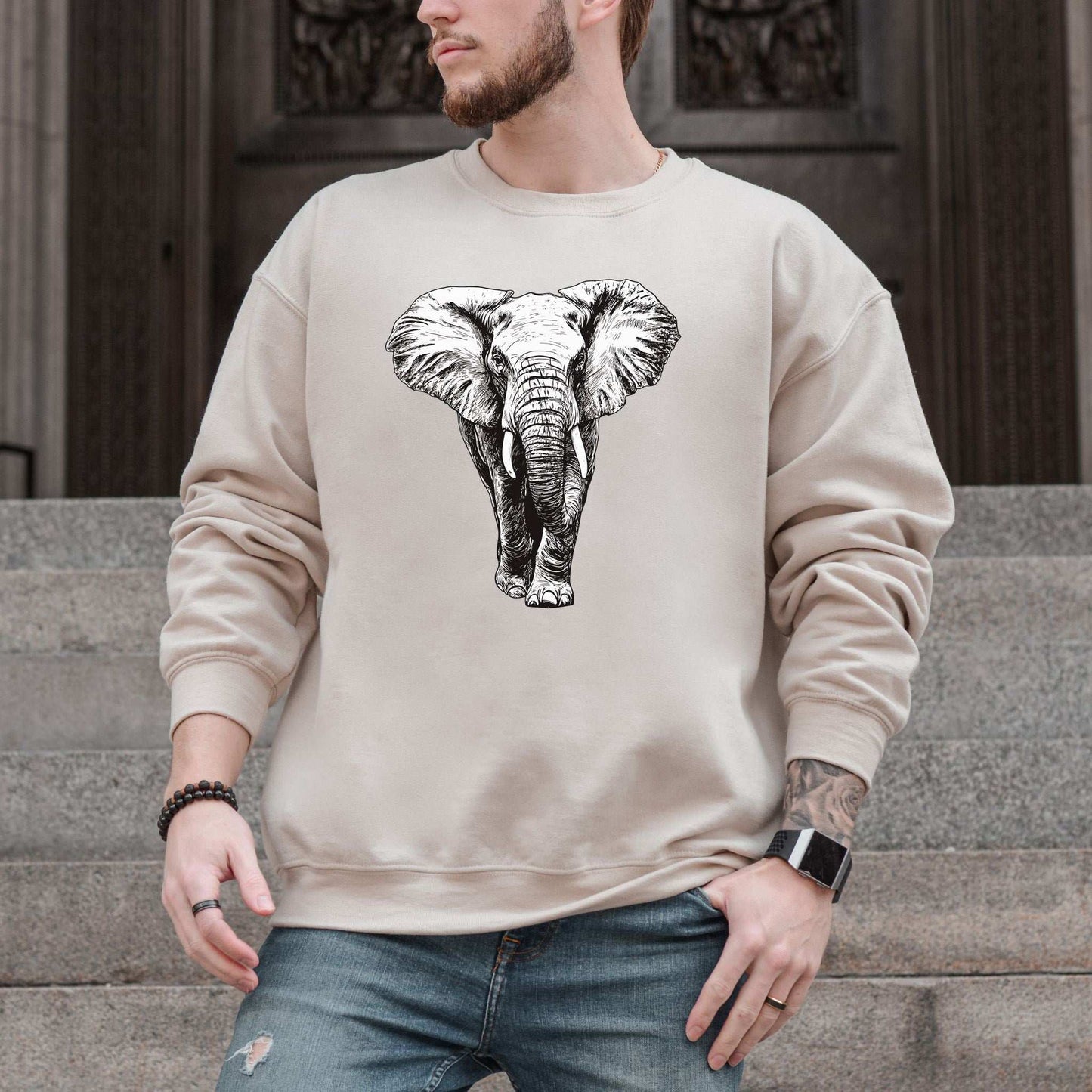 Majestic Elephant Sweatshirt – Realistic Wildlife Art for Nature Lovers