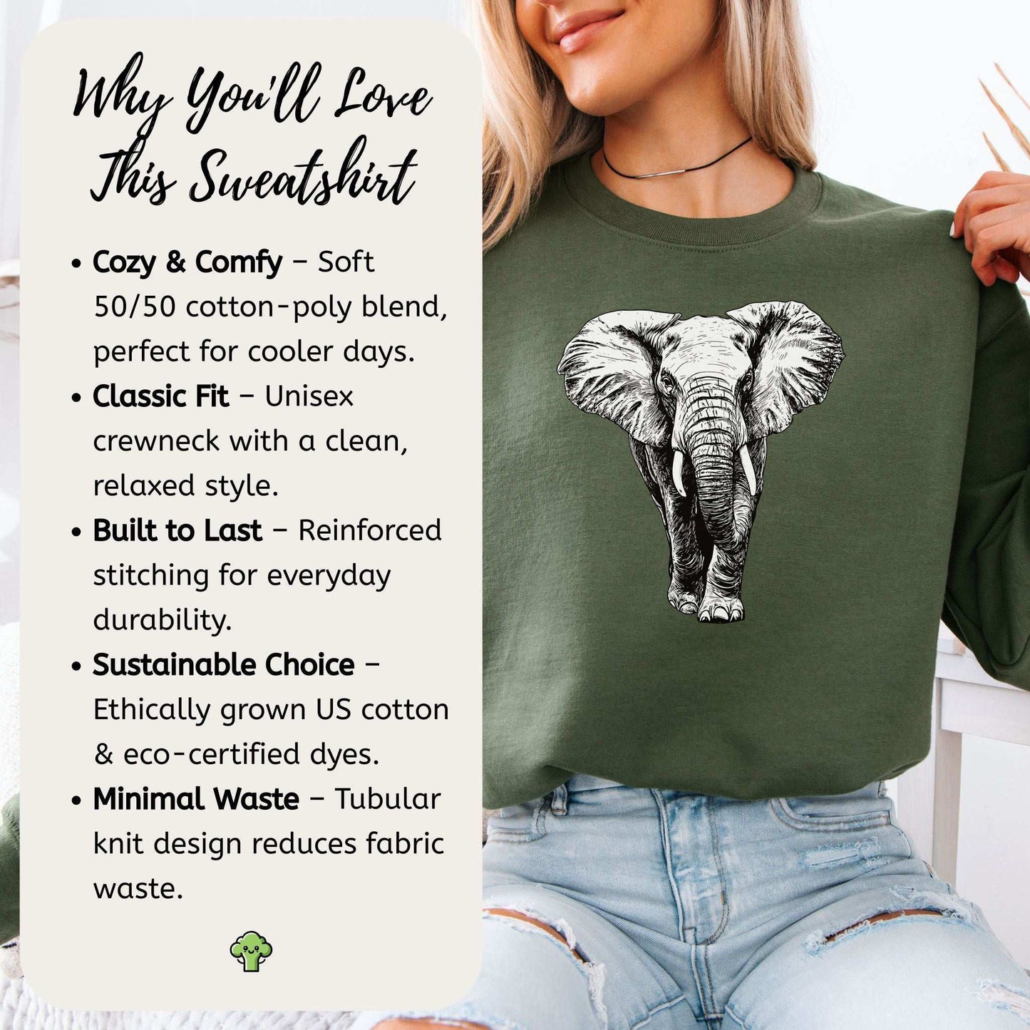 Majestic Elephant Sweatshirt – Realistic Wildlife Art for Nature Lovers