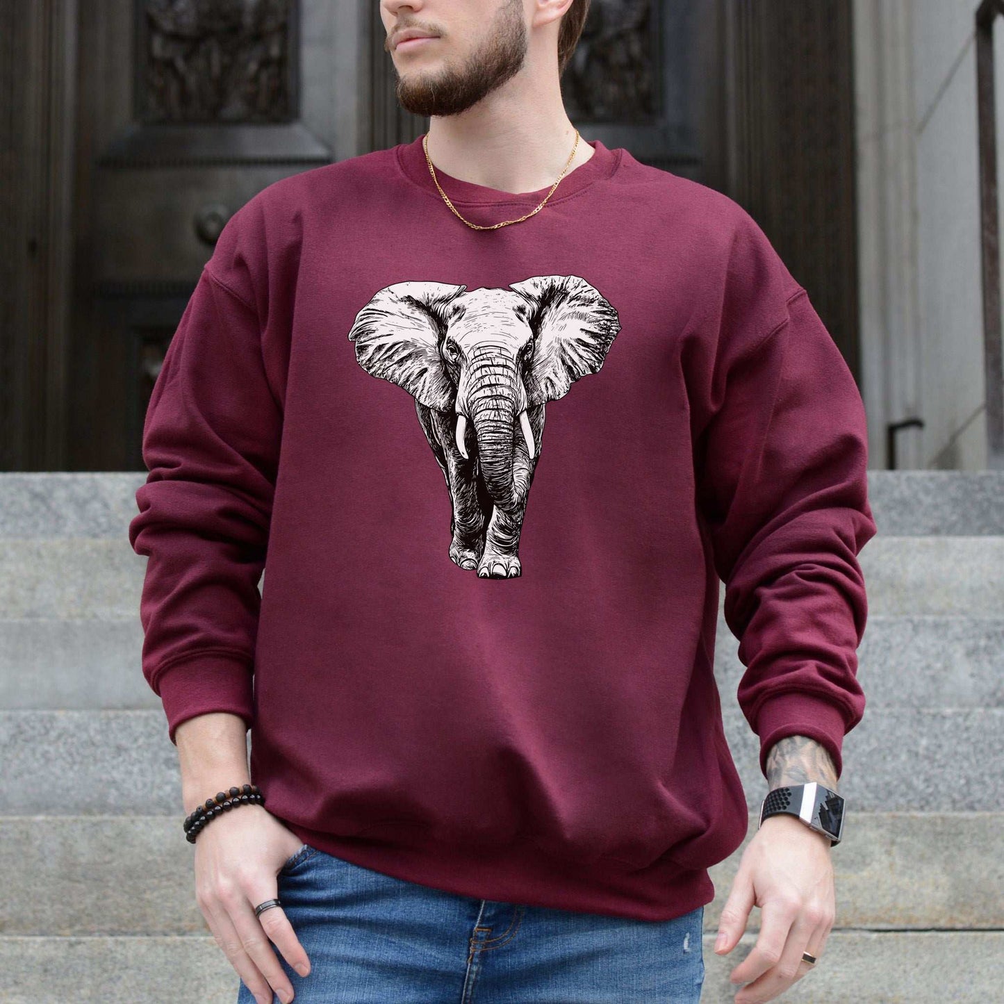 Majestic Elephant Sweatshirt – Realistic Wildlife Art for Nature Lovers