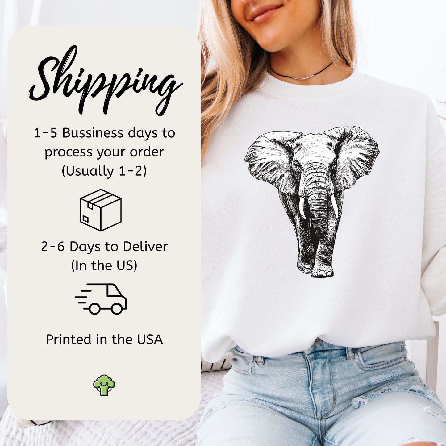 Majestic Elephant Sweatshirt – Realistic Wildlife Art for Nature Lovers