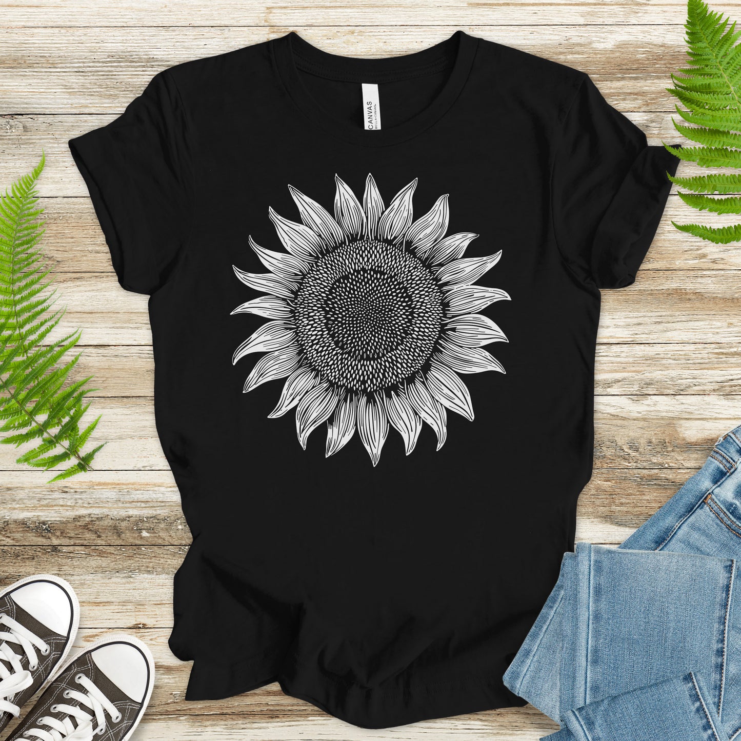 White Sunflower Sketch T-Shirt – Vintage Floral Garden Lover Tee