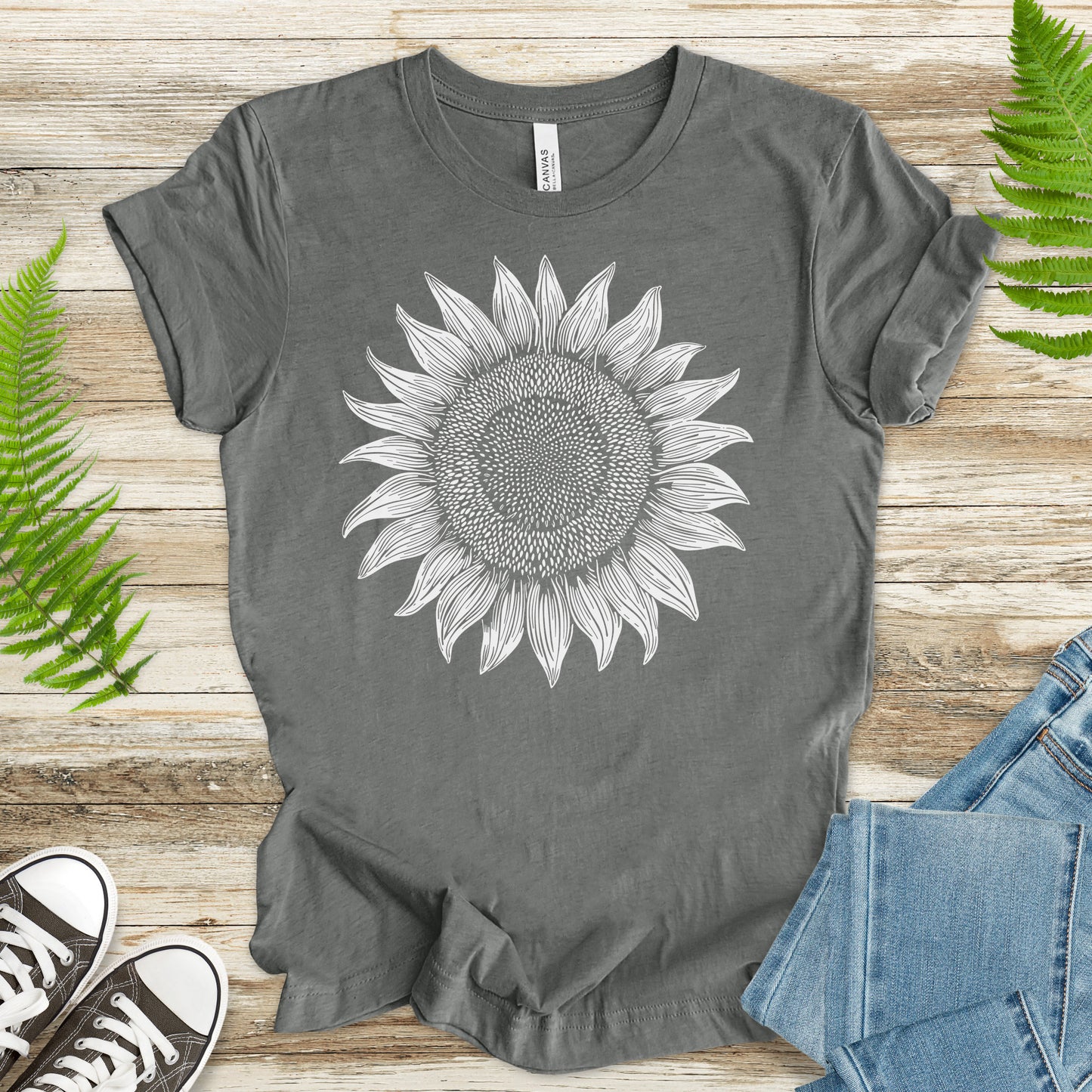 White Sunflower Sketch T-Shirt – Vintage Floral Garden Lover Tee