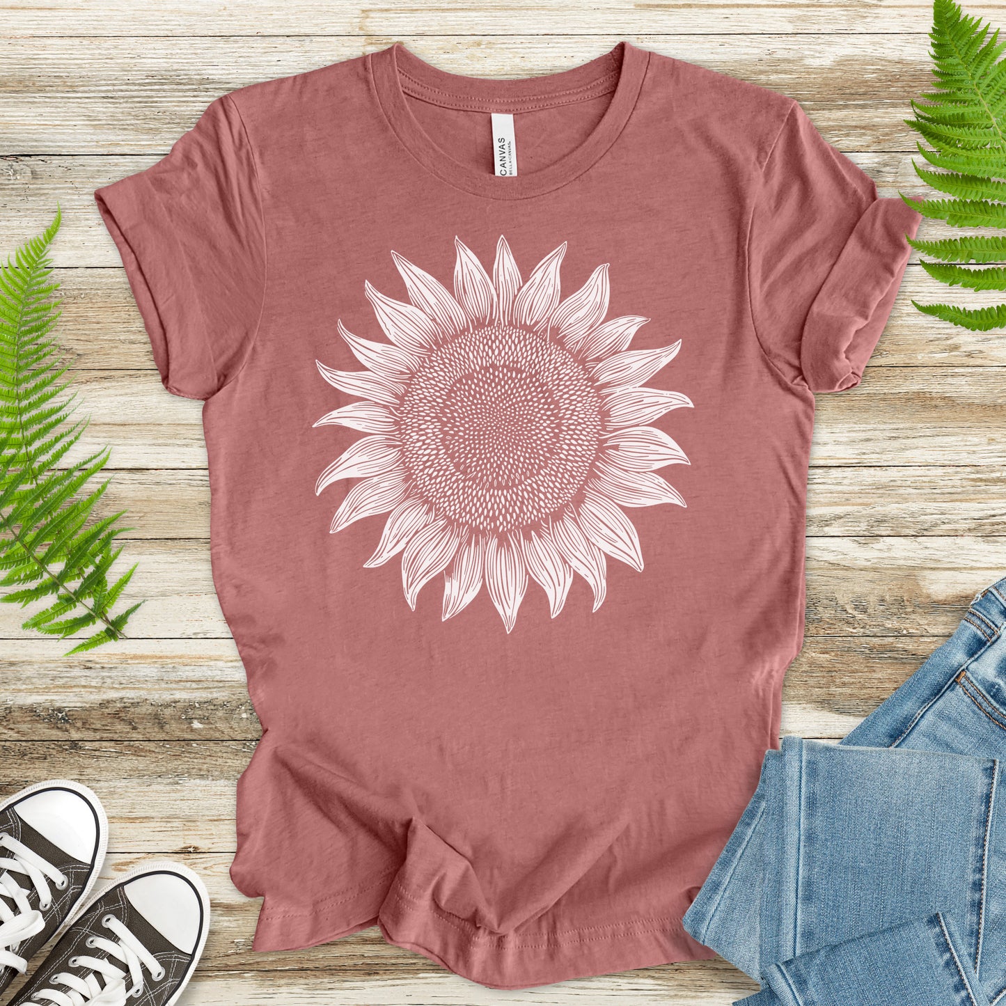 White Sunflower Sketch T-Shirt – Vintage Floral Garden Lover Tee