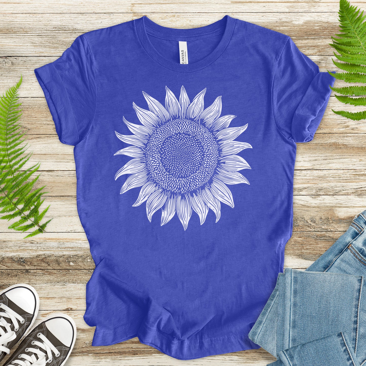 White Sunflower Sketch T-Shirt – Vintage Floral Garden Lover Tee