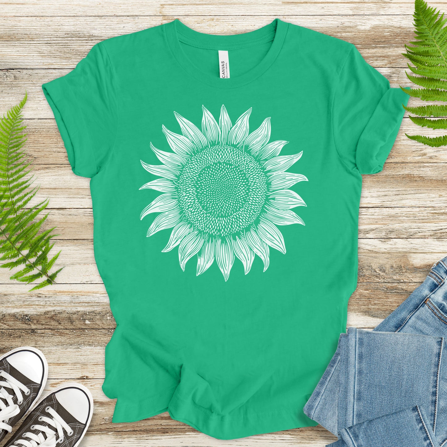 White Sunflower Sketch T-Shirt – Vintage Floral Garden Lover Tee