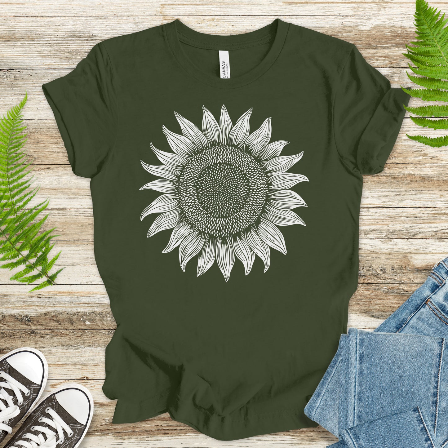 White Sunflower Sketch T-Shirt – Vintage Floral Garden Lover Tee