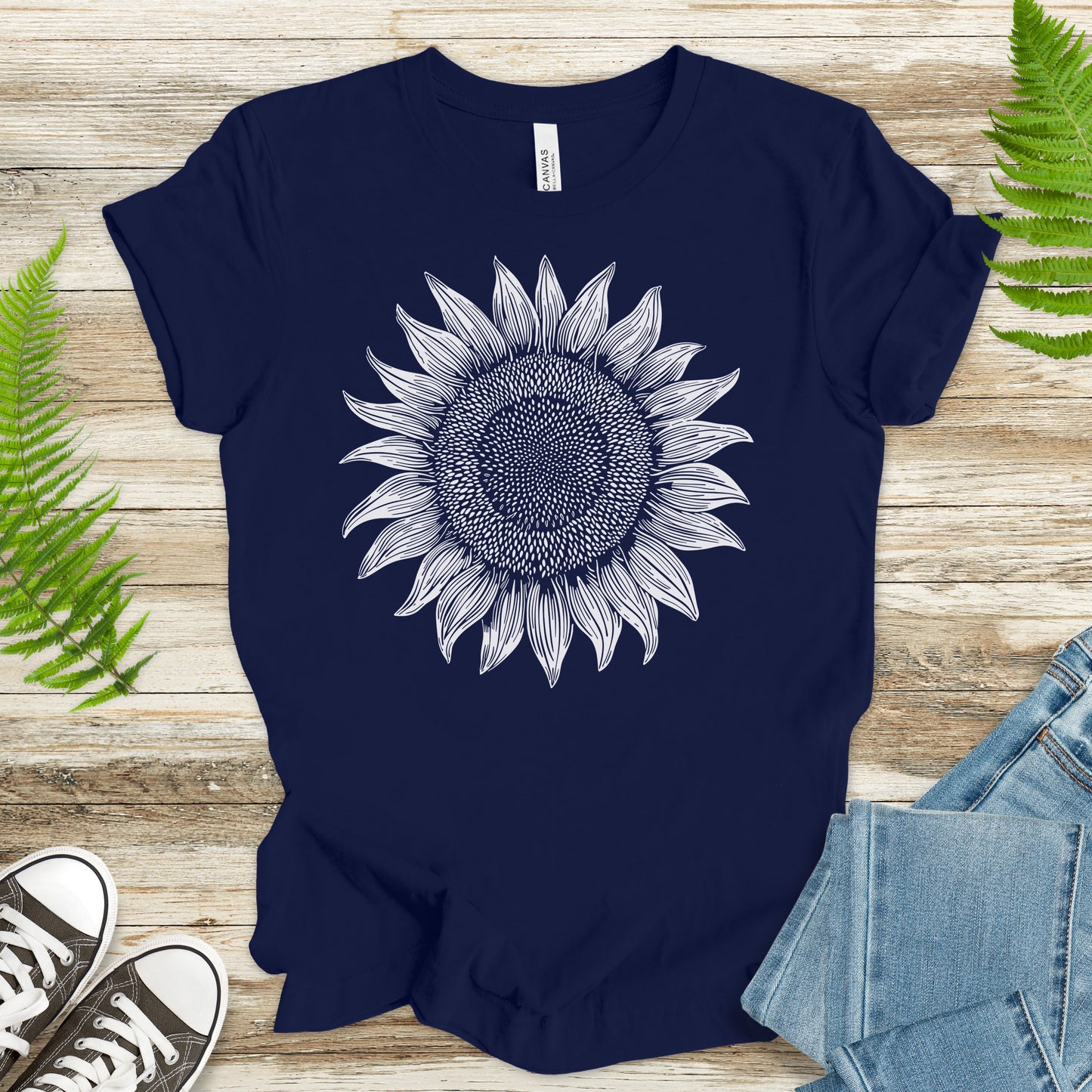 White Sunflower Sketch T-Shirt – Vintage Floral Garden Lover Tee