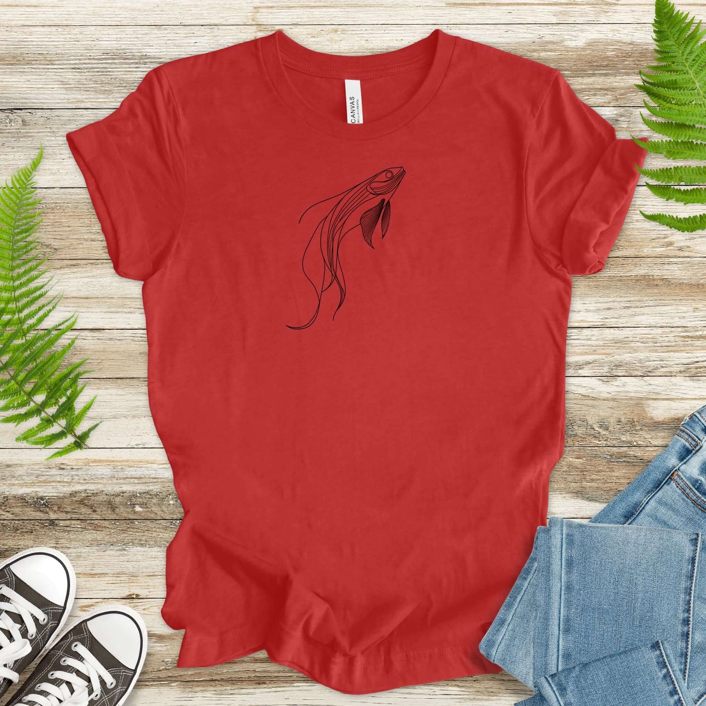 Elegant Simplicity: Minimal Fish Sketch T-Shirt
