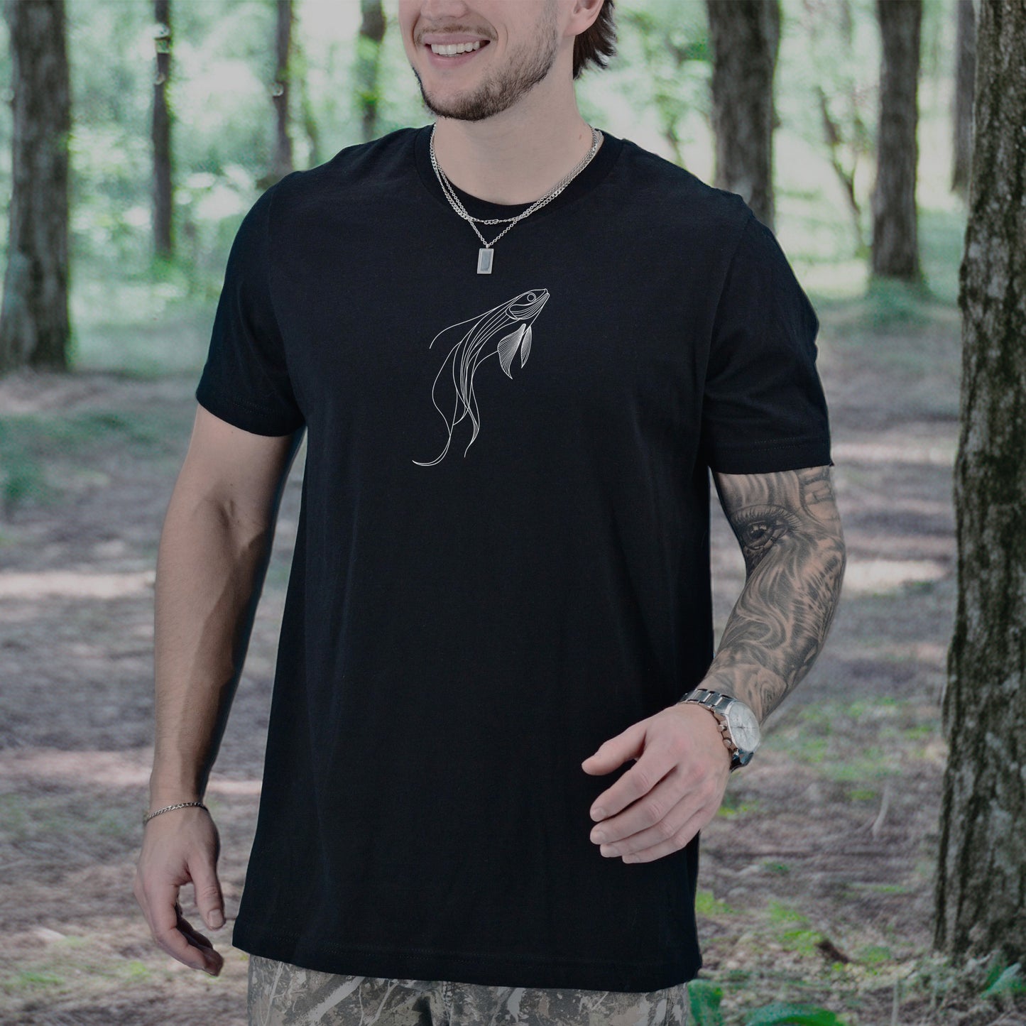 Elegant Simplicity: Minimal Fish Sketch T-Shirt