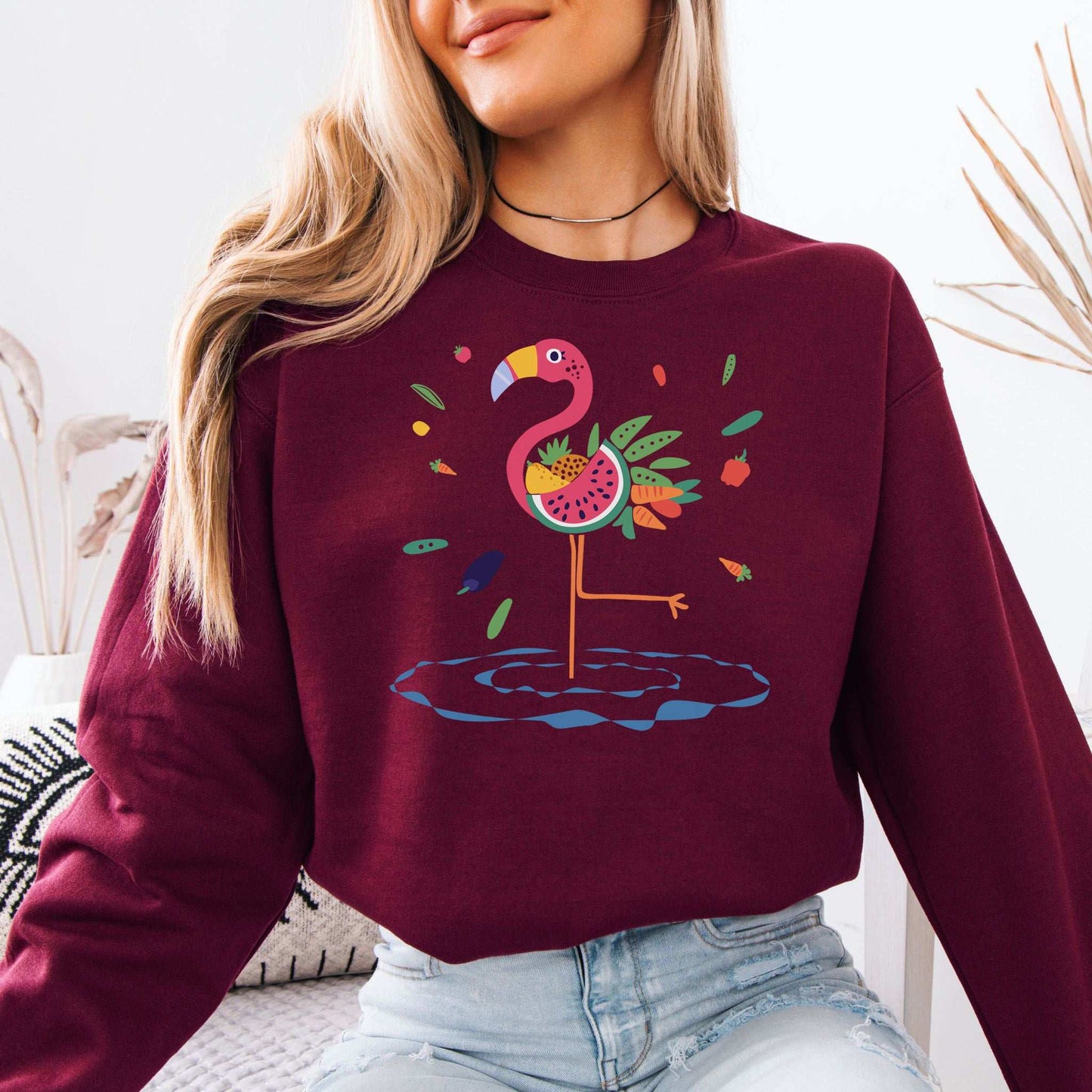 Vibrant Flamingo Art Sweatshirt – Tropical Color Burst for Bold Nature Lovers