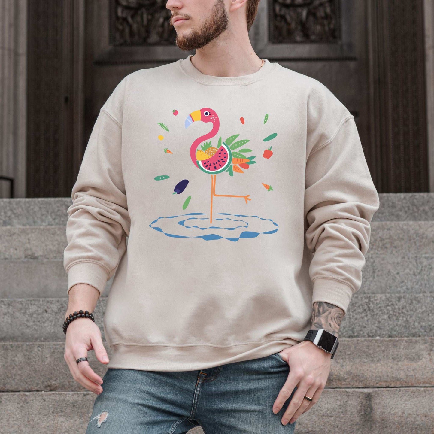 Vibrant Flamingo Art Sweatshirt – Tropical Color Burst for Bold Nature Lovers