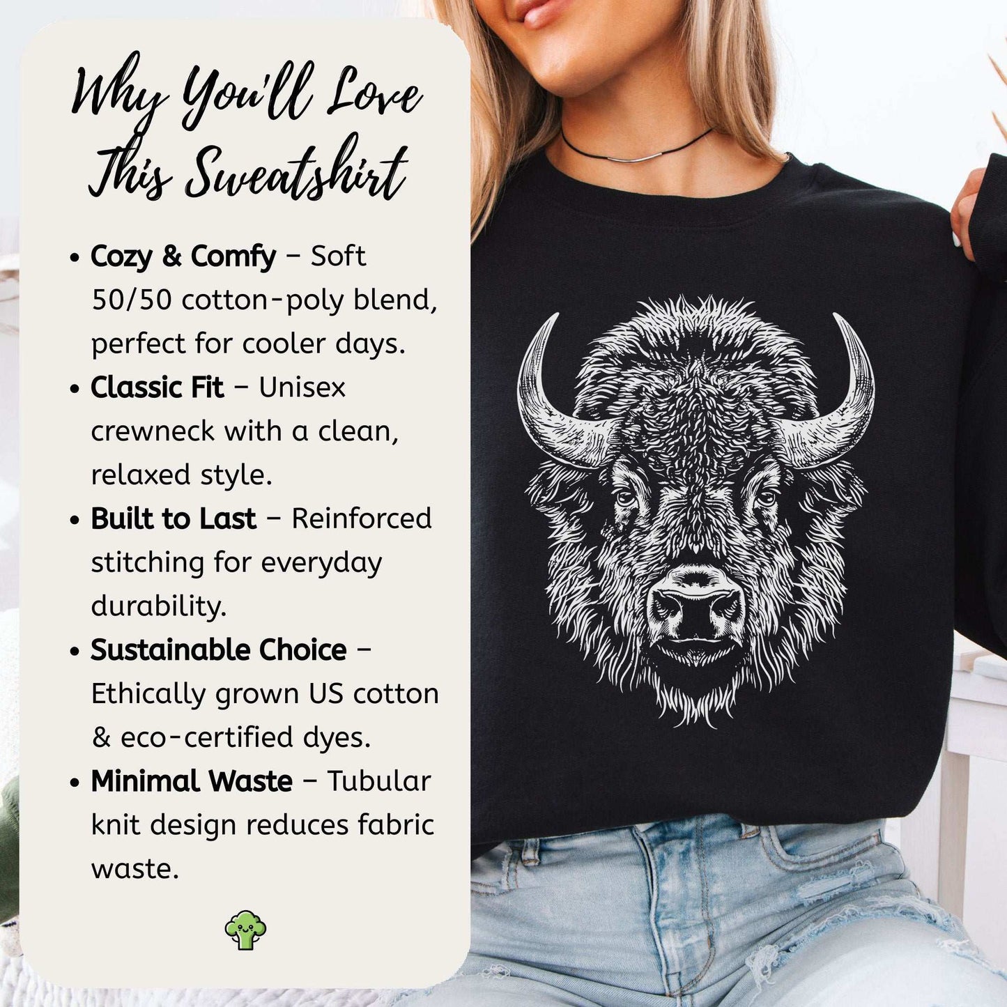 American Bison Sweatshirt – Majestic Wilderness Spirit Animal