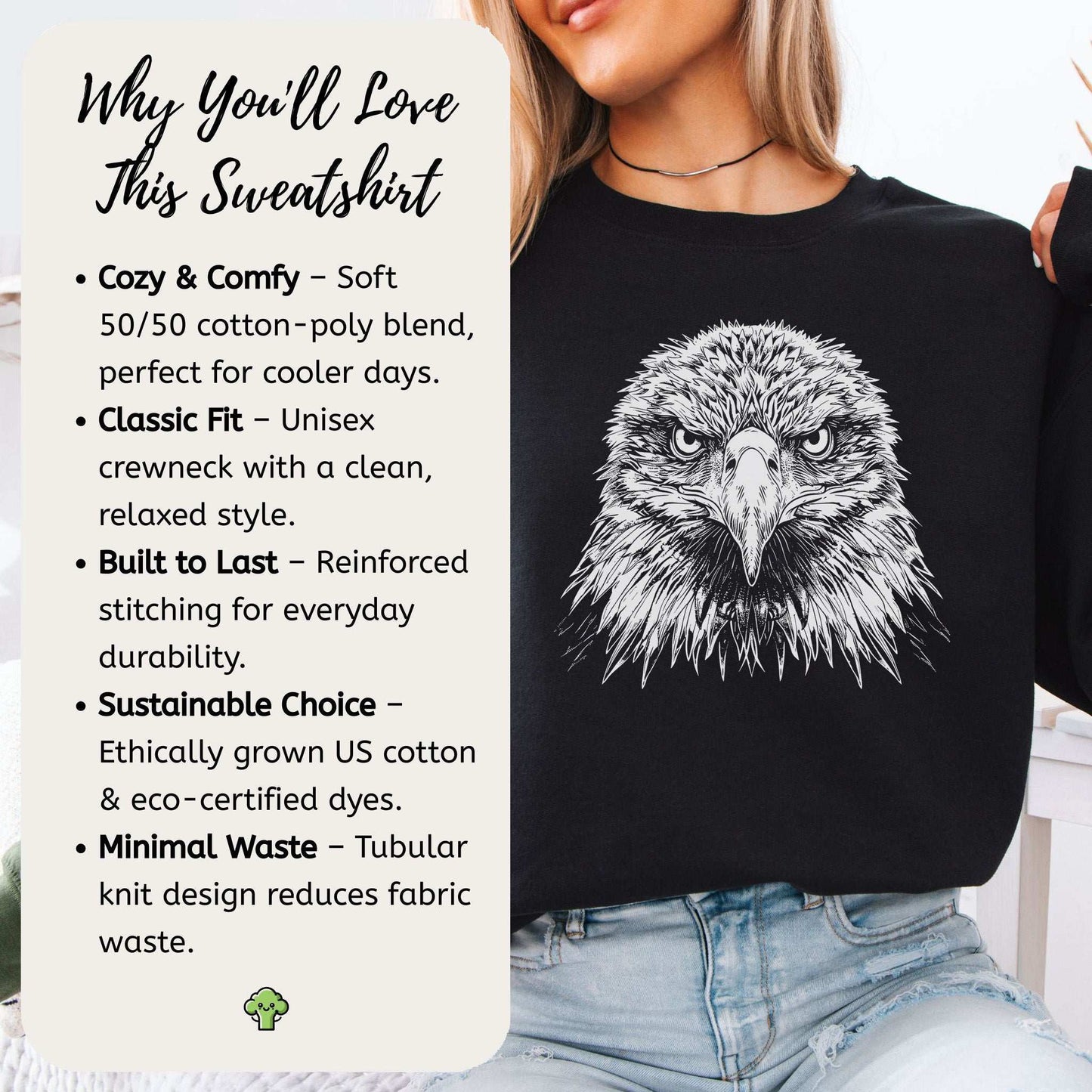 Eagle Face Sweatshirt – Majestic Bird of Prey Stare-Down Champion
