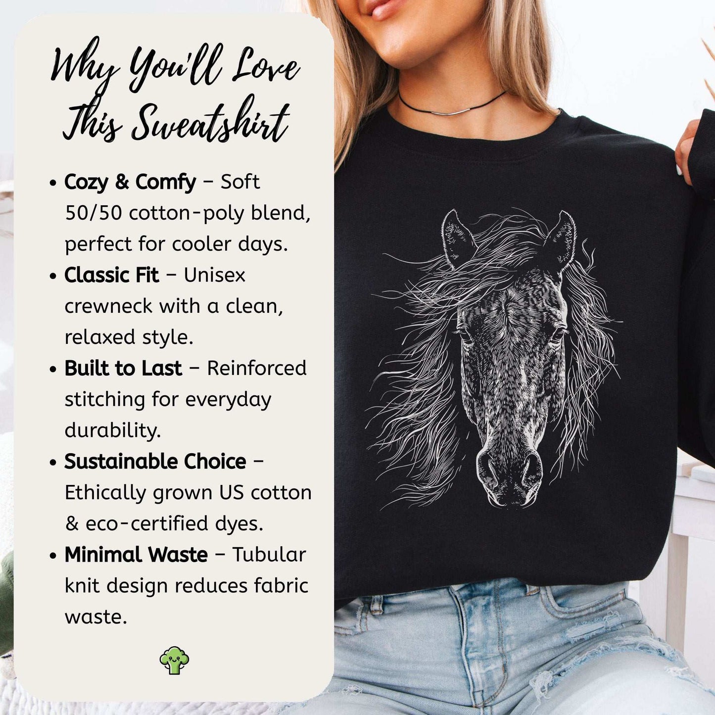 Wild Mustang Horse Sweatshirt – Spirit of the West & Free Soul Energy