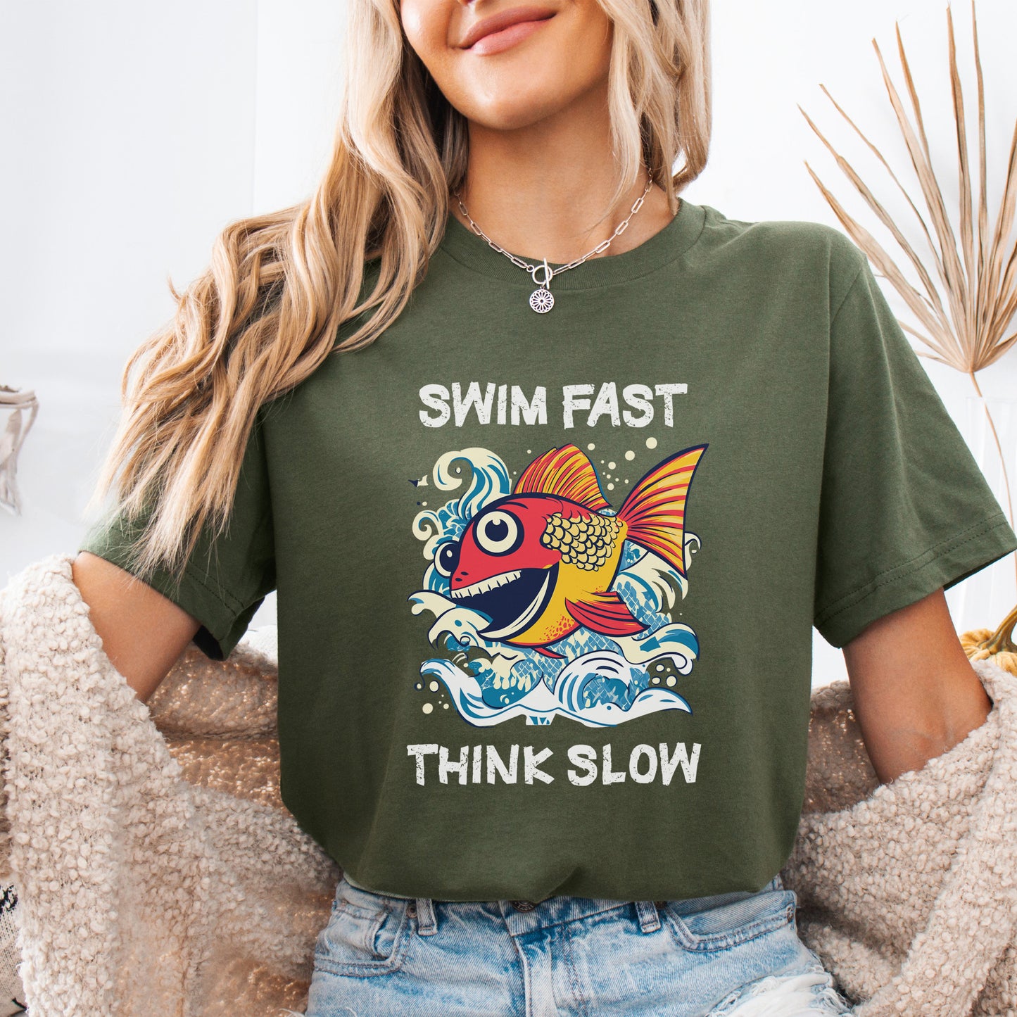 Swim Fast, Think Slow: Funny Fish T-Shirt