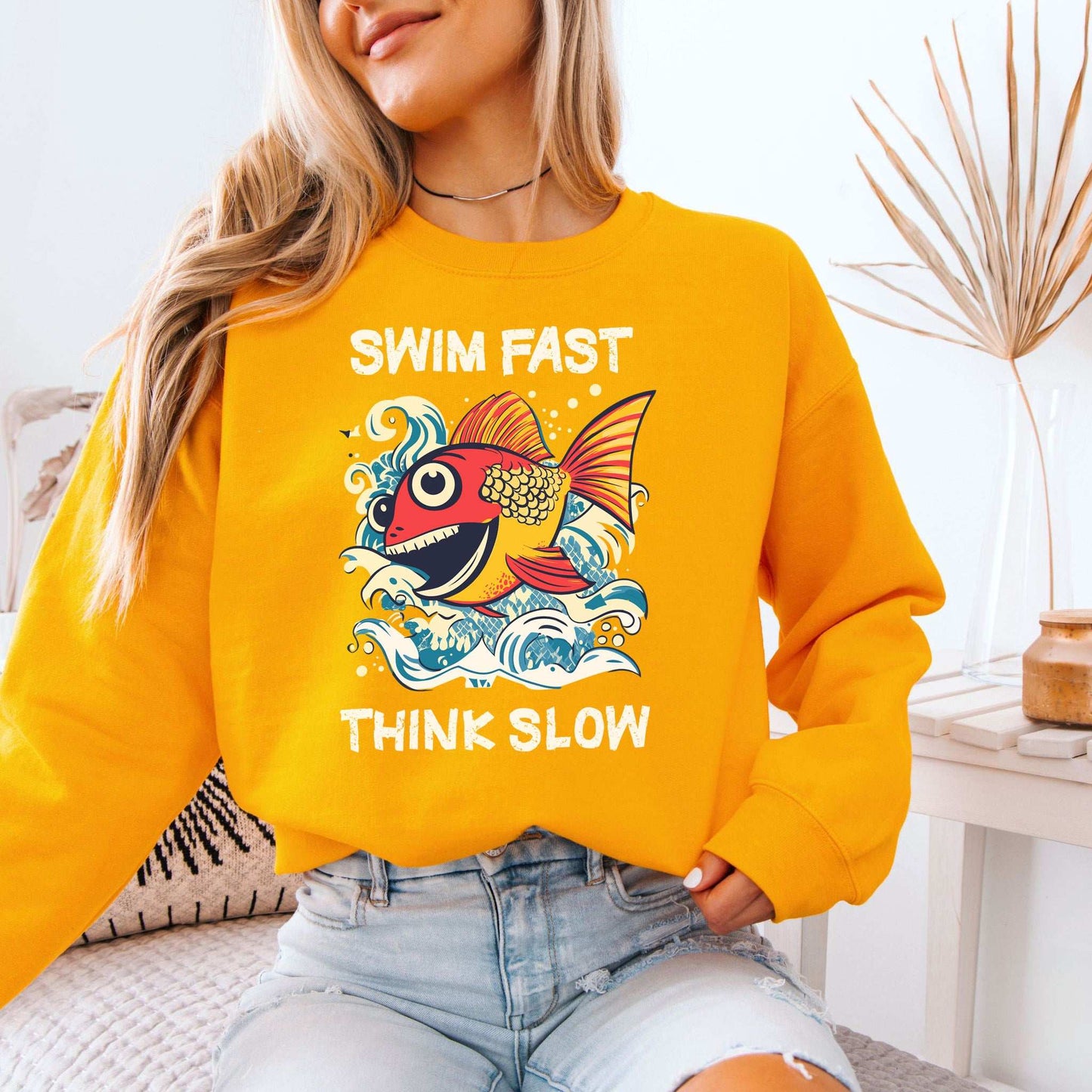 Swim Fast, Think Slow Sweatshirt – Aquatic Humor in Cozy Style