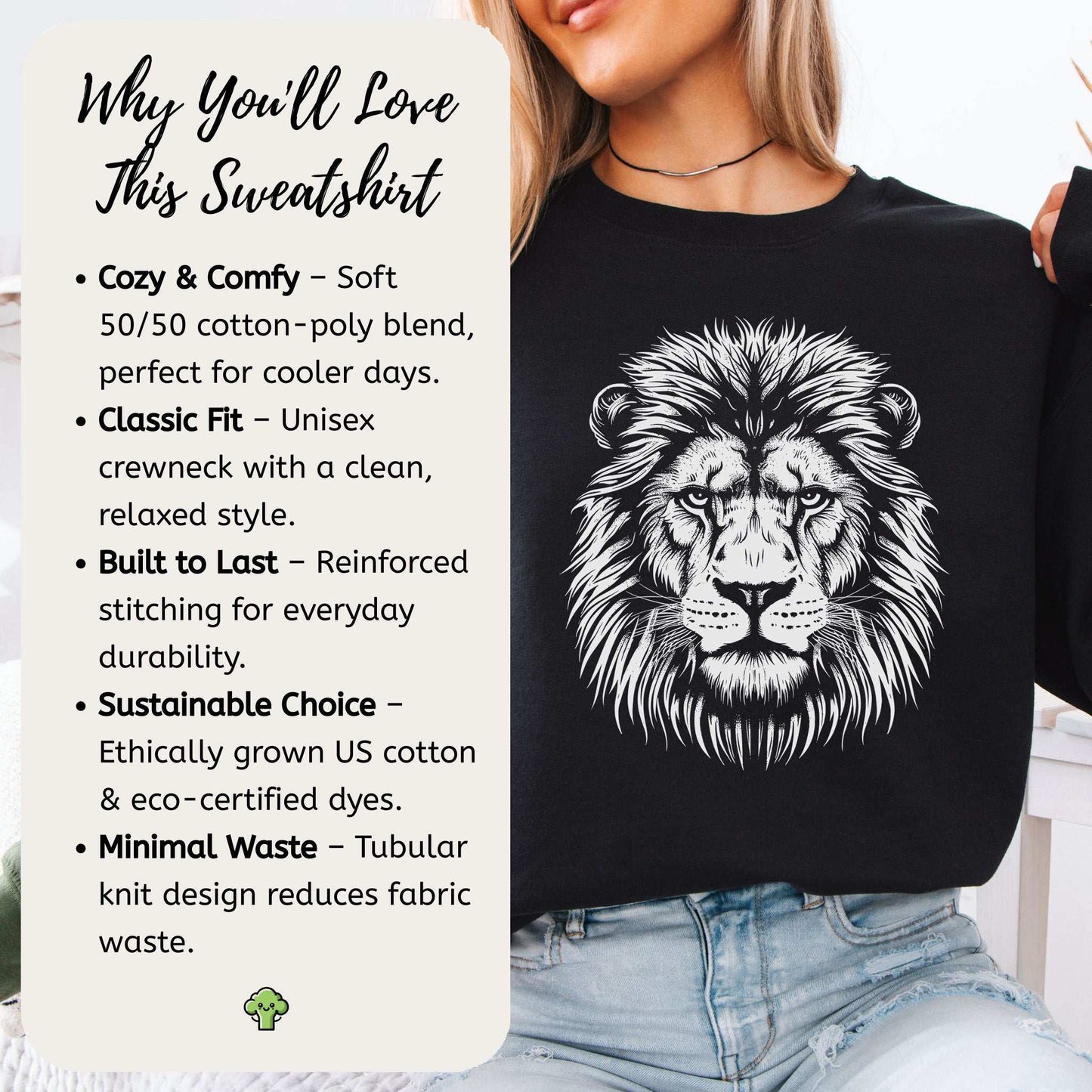 Lion Face Sweatshirt – Hand-Drawn Jungle King with Alpha Energy