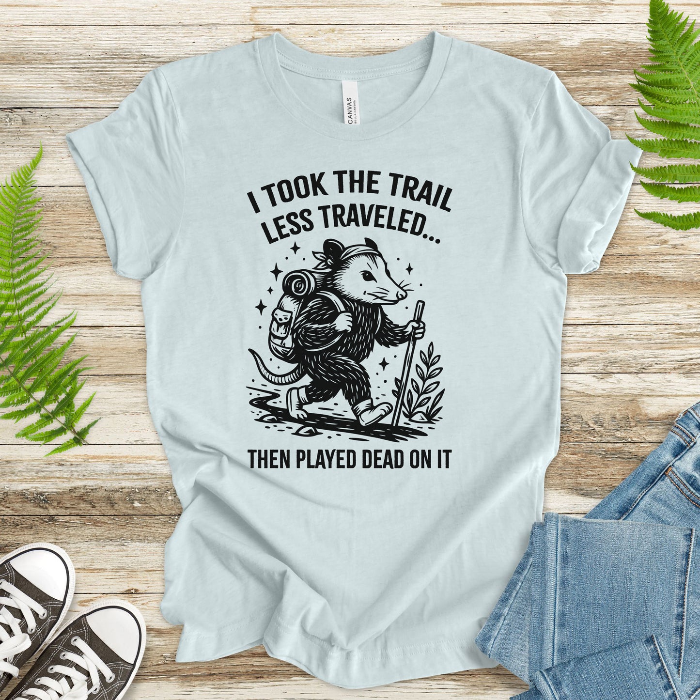 Opossum Less Traveled T-Shirt – Funny Hiking Possum Adventure Tee