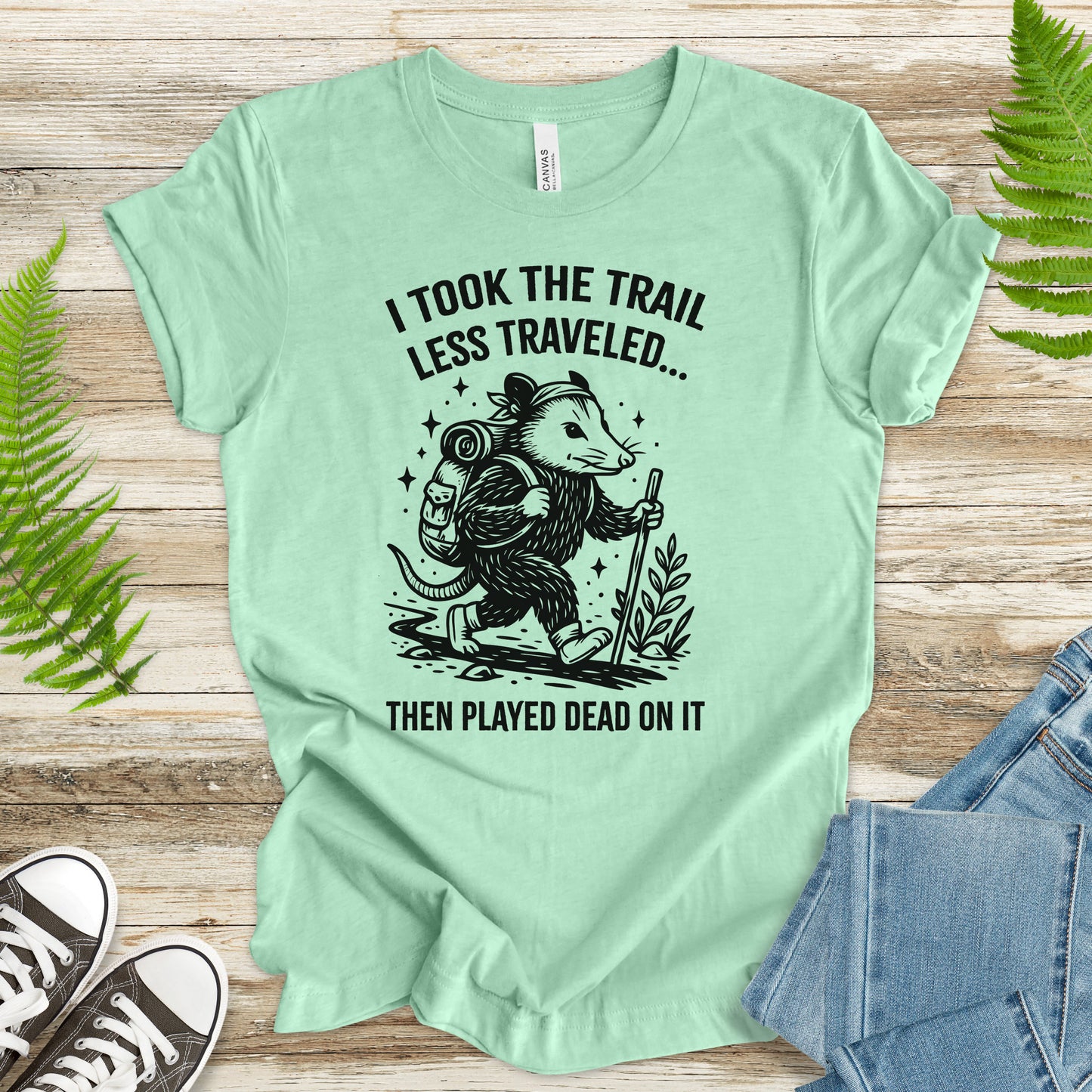 Opossum Less Traveled T-Shirt – Funny Hiking Possum Adventure Tee
