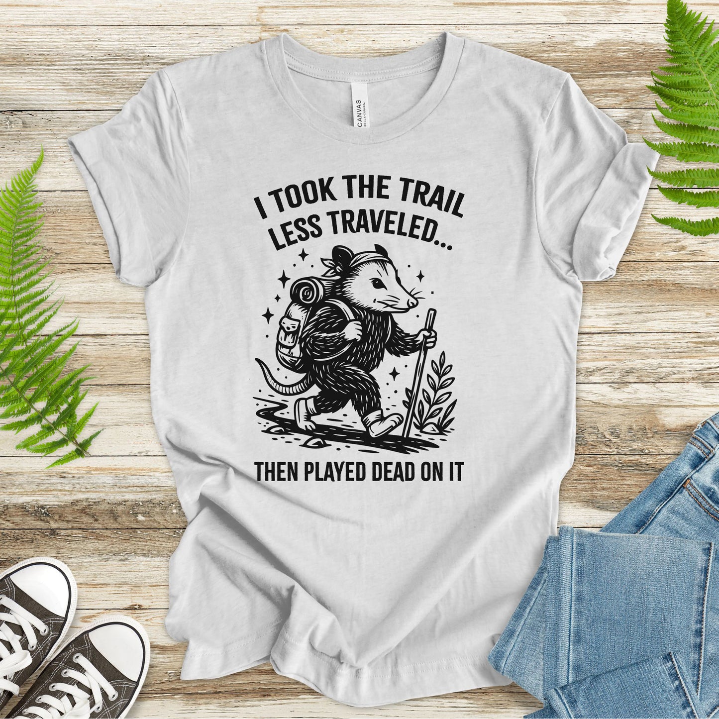 Opossum Less Traveled T-Shirt – Funny Hiking Possum Adventure Tee