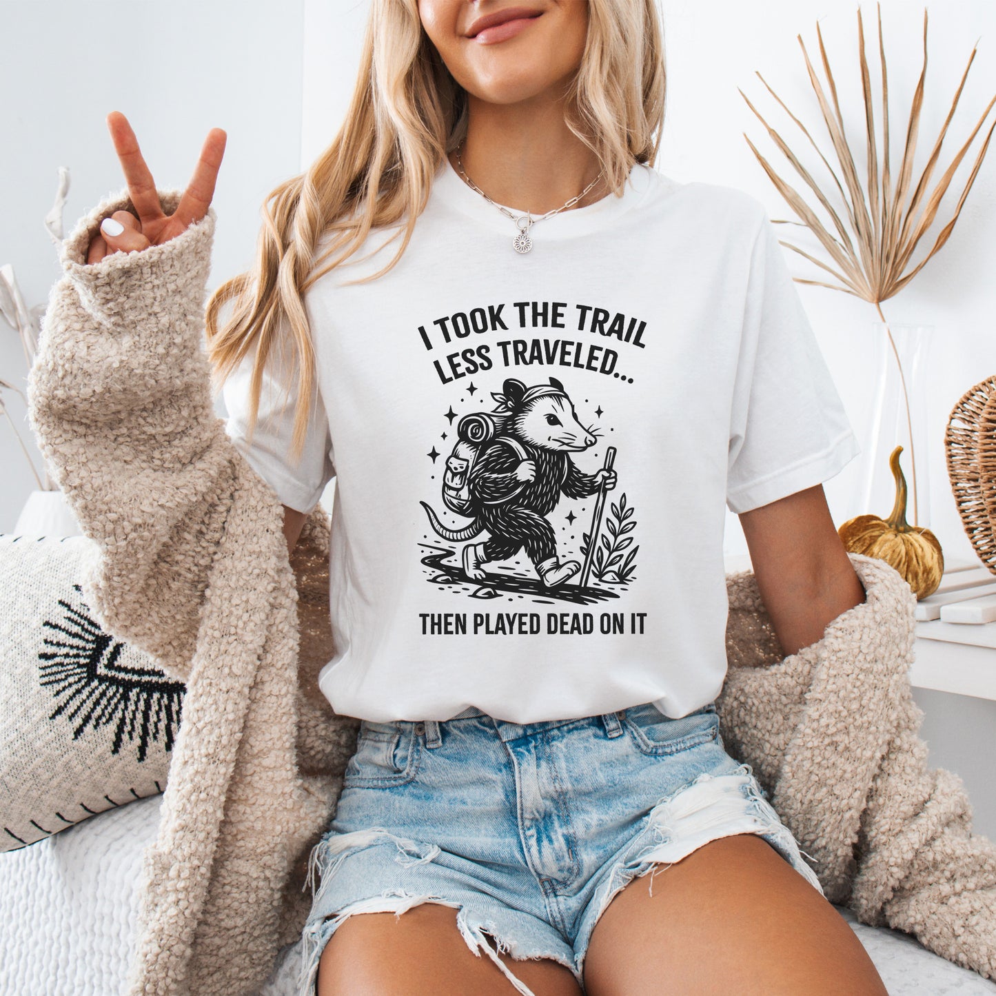 Opossum Less Traveled T-Shirt – Funny Hiking Possum Adventure Tee