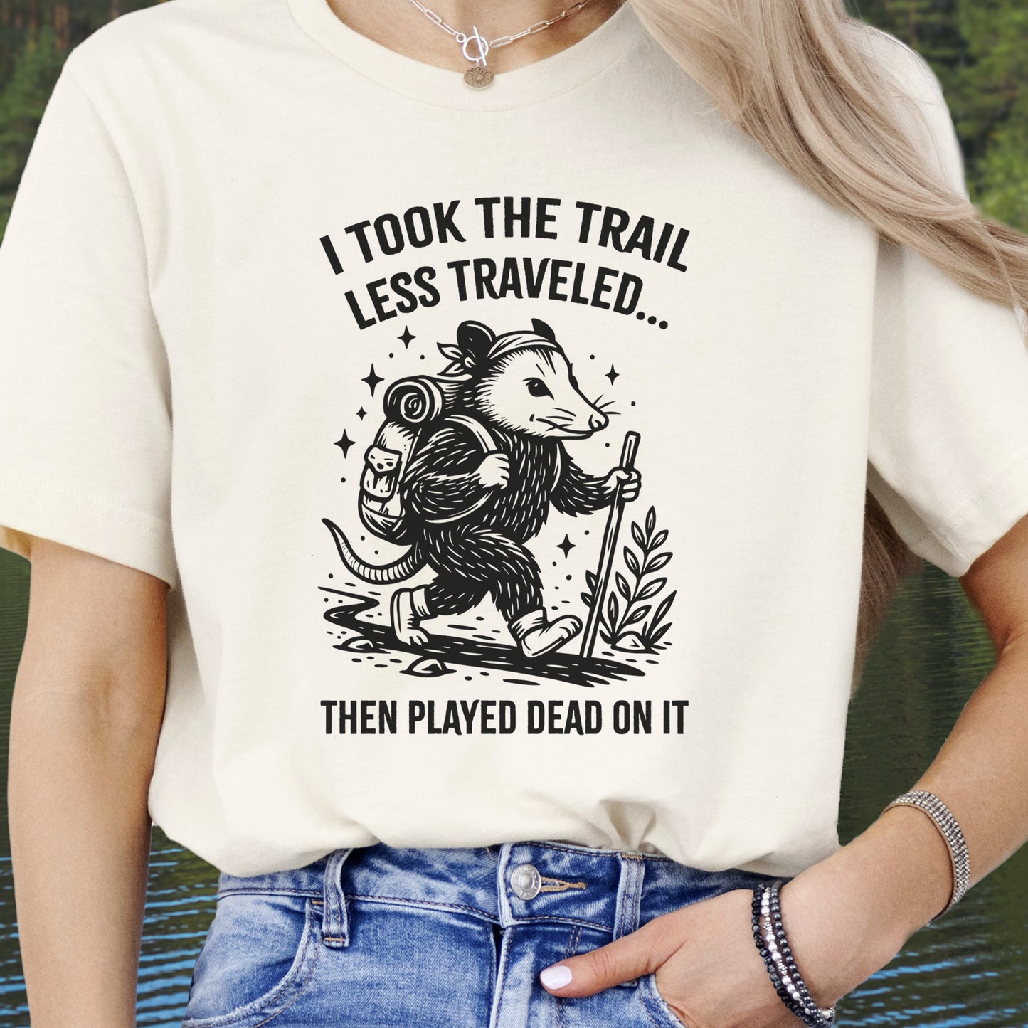 Opossum Less Traveled T-Shirt – Funny Hiking Possum Adventure Tee